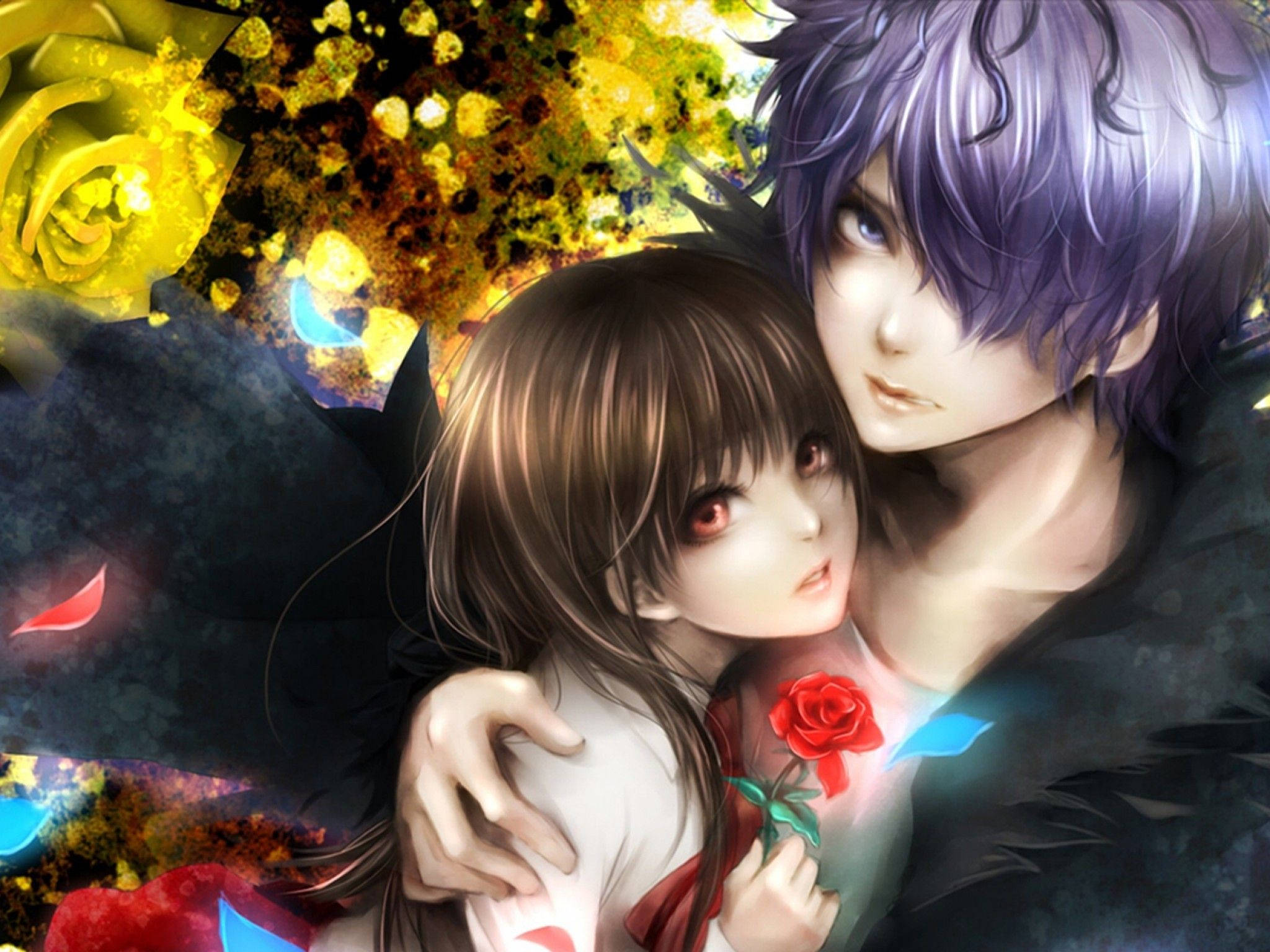 คู่อนิเมะกอดดอกกุหลาบ วอลเปเปอร์