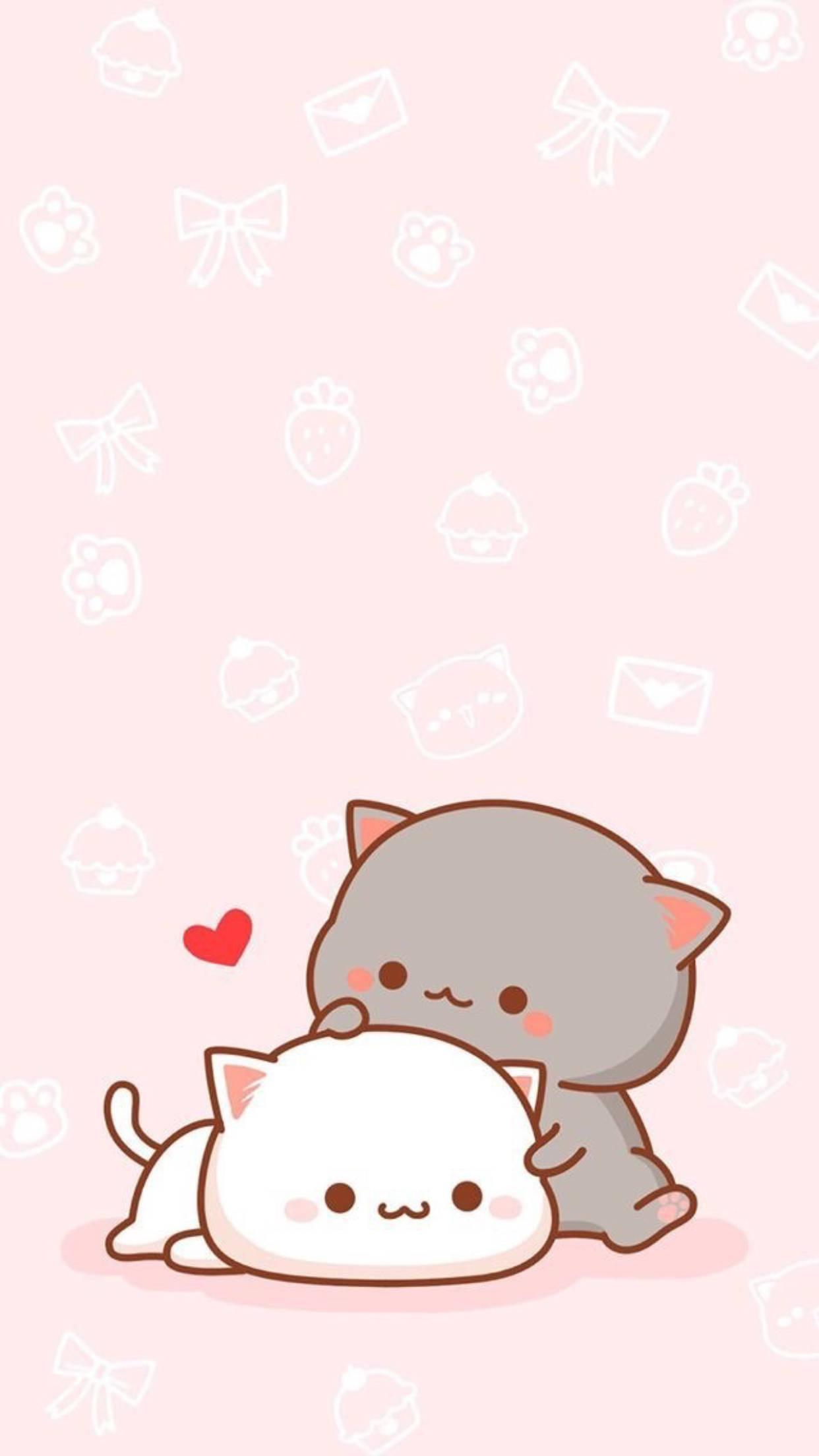 คู่แมวการ์ตูนสีเทาและสีขาว วอลเปเปอร์