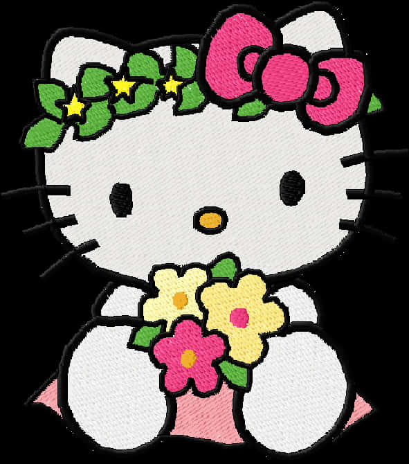 งานปักลายดอกไม้ Hello Kitty วอลเปเปอร์