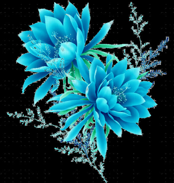 งานศิลปะดอกไม้สีฟ้าสดใส วอลเปเปอร์