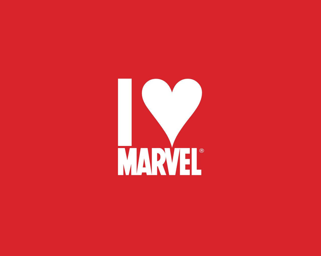 ฉันรักการ์ตูน Marvel พร้อมหัวใจสีขาวขนาดใหญ่บนพื้นหลังสีแดง — มาร์เวล วอลเปเปอร์