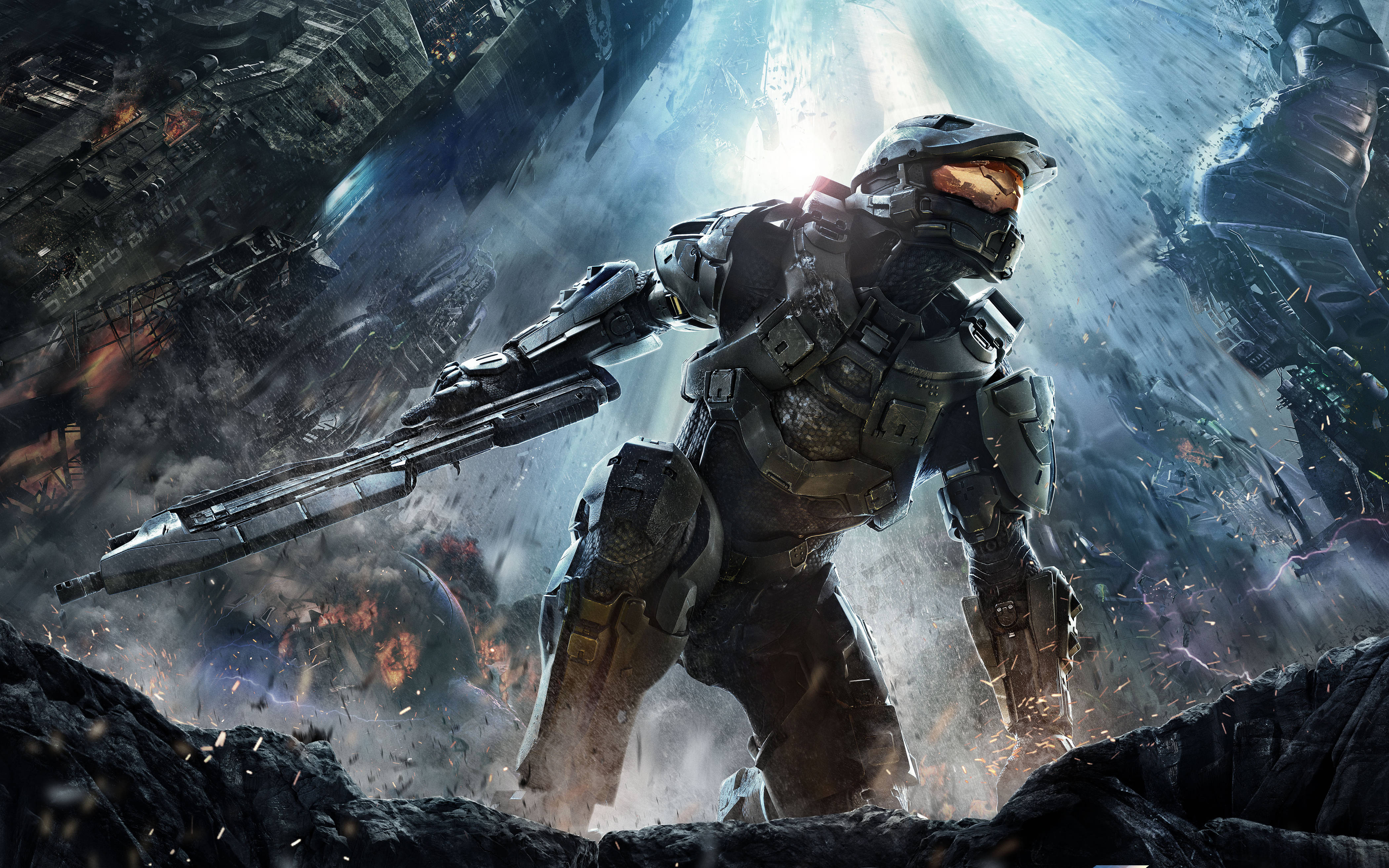 ฉากสุดยิ่งใหญ่ของมาสเตอร์ชีฟจาก Halo บนมือถือเกมมิ่ง 4K วอลเปเปอร์