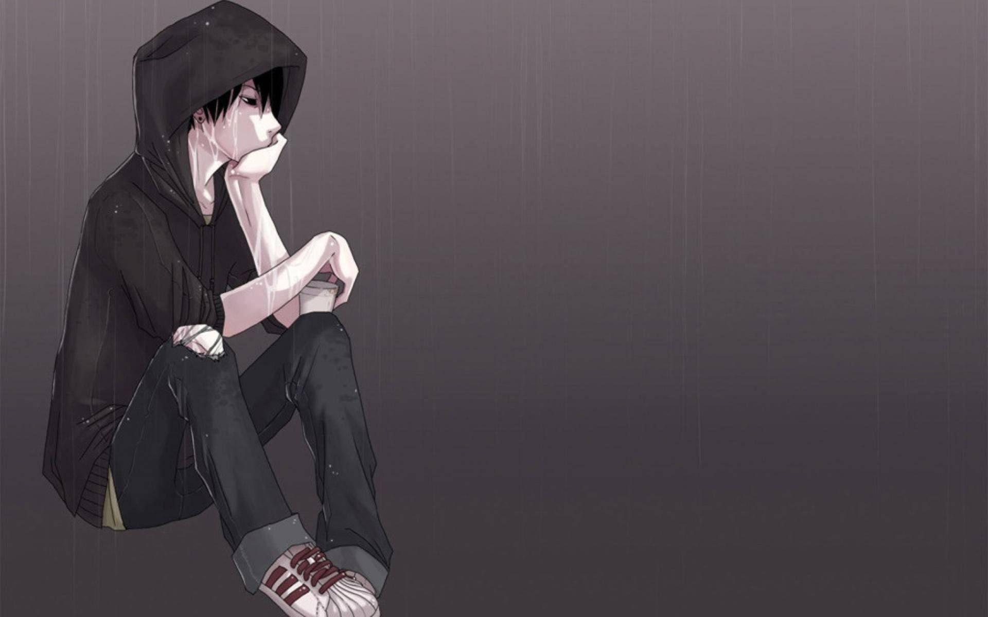 ซาดแอนนิเมะฮู้ดดำสไตล์ aesthetic วอลเปเปอร์