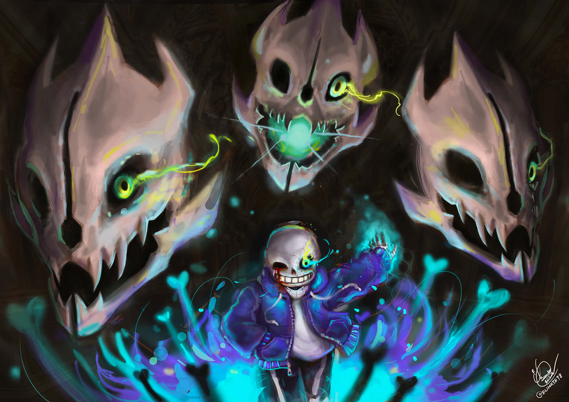 ซานส์จากเกม RPG อินดี้ Undertale ยิ้มเจ้าเล่ห์ วอลเปเปอร์