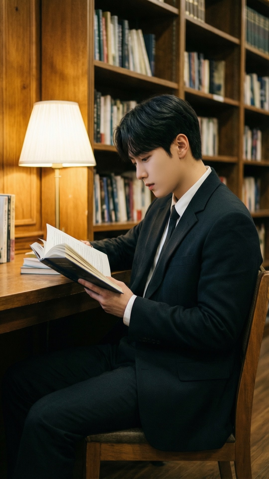 ซึงมินจากวง Stray Kids กำลังอ่านหนังสือในห้องสมุด — Stray Kids วอลเปเปอร์