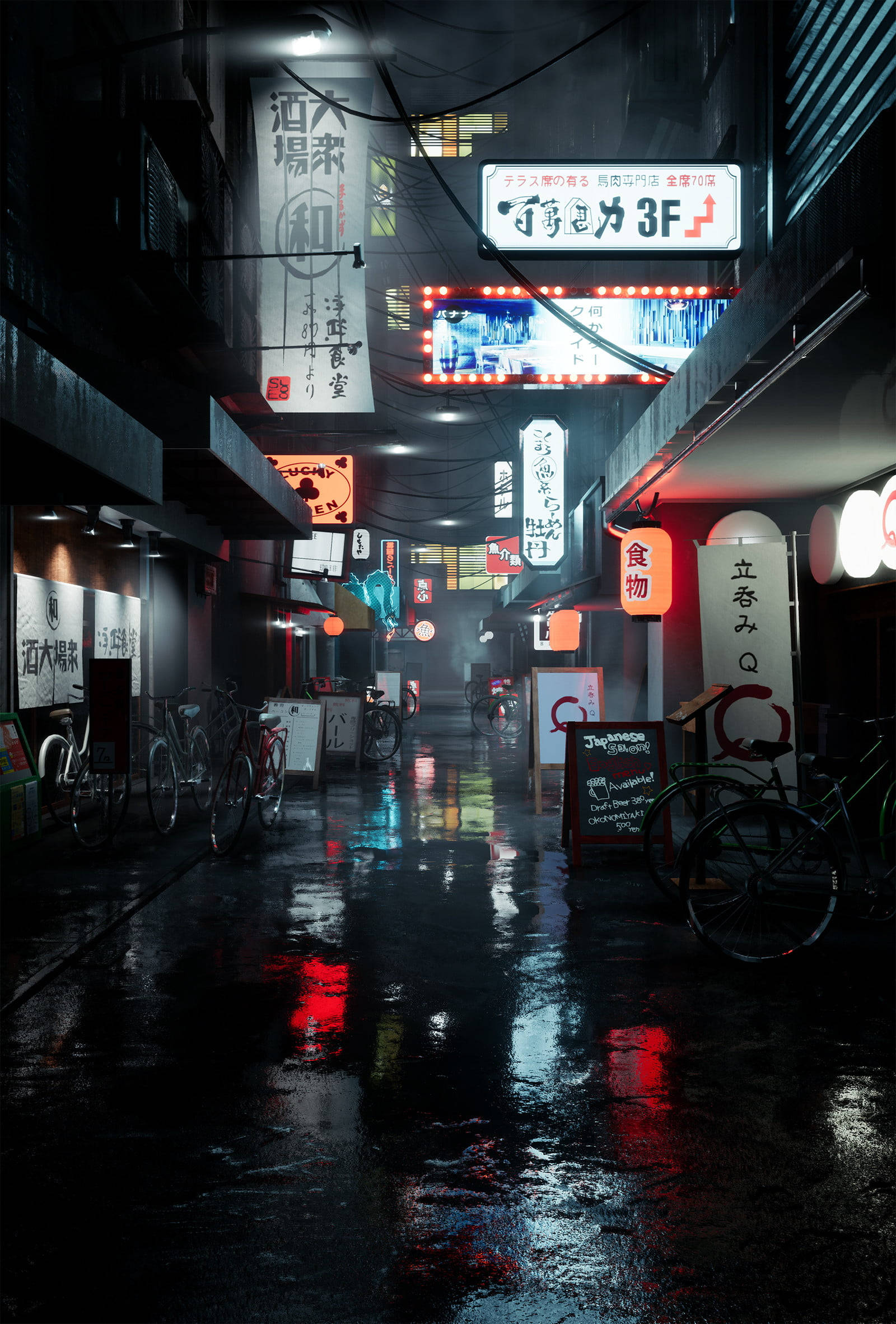 ญี่ปุ่นยามฝนตกตอนกลางคืน 4K วอลเปเปอร์