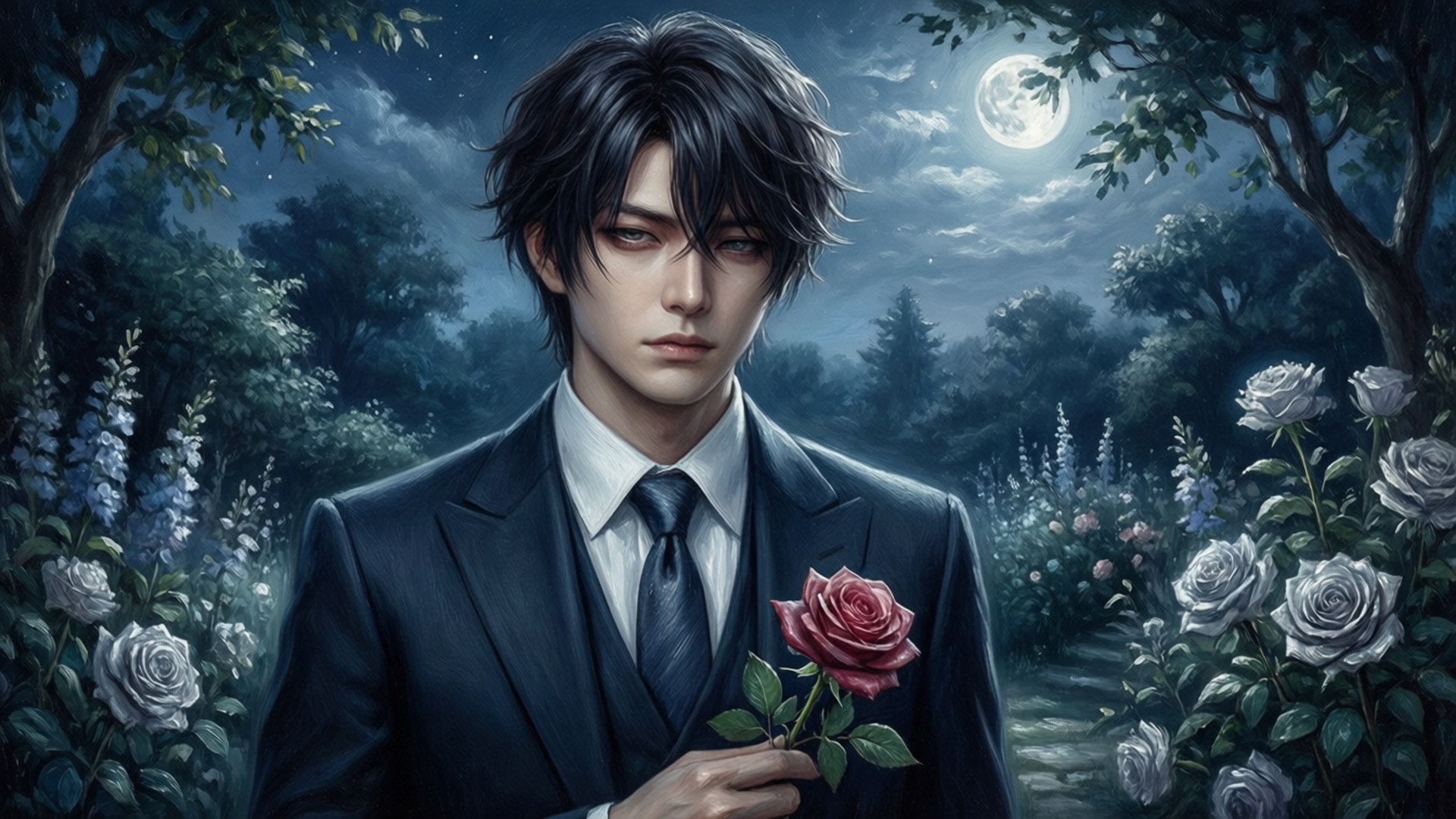 ดอกกุหลาบใต้แสงจันทร์ วอลเปเปอร์