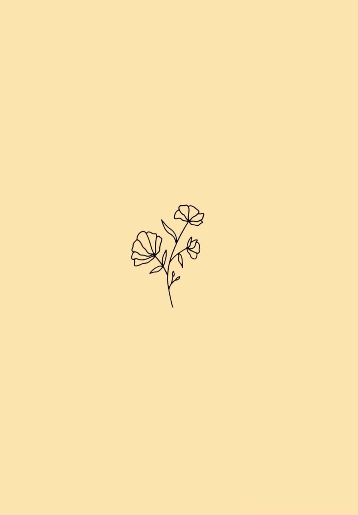 ดอกไม้ลายเส้นมินิมอลพาสเทลสีเหลืองสไตล์อาร์ต วอลเปเปอร์