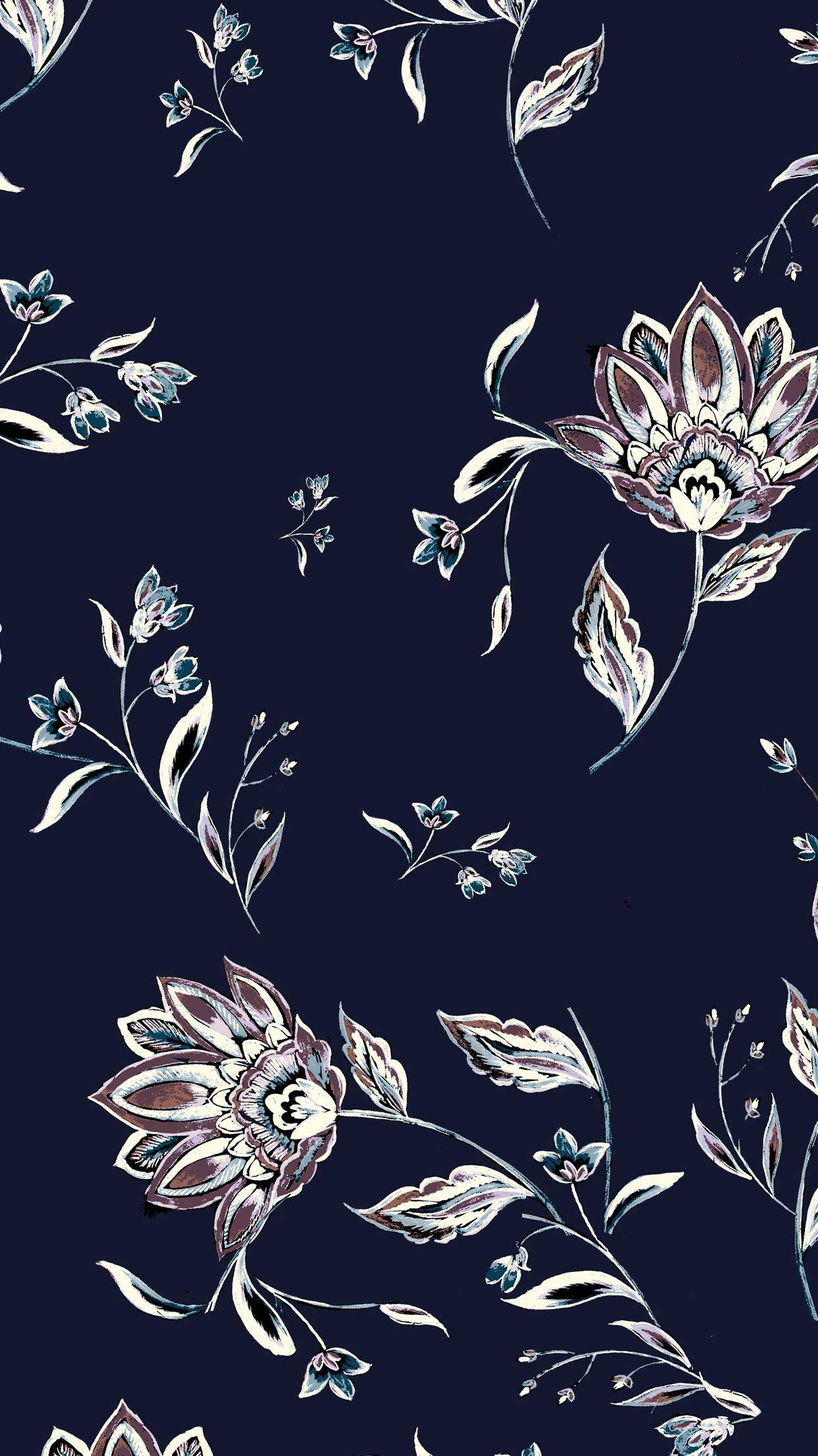 ดอกไม้สีขาวลายเส้นสไตล์ฟลอรัลสำหรับไอโฟน วอลเปเปอร์