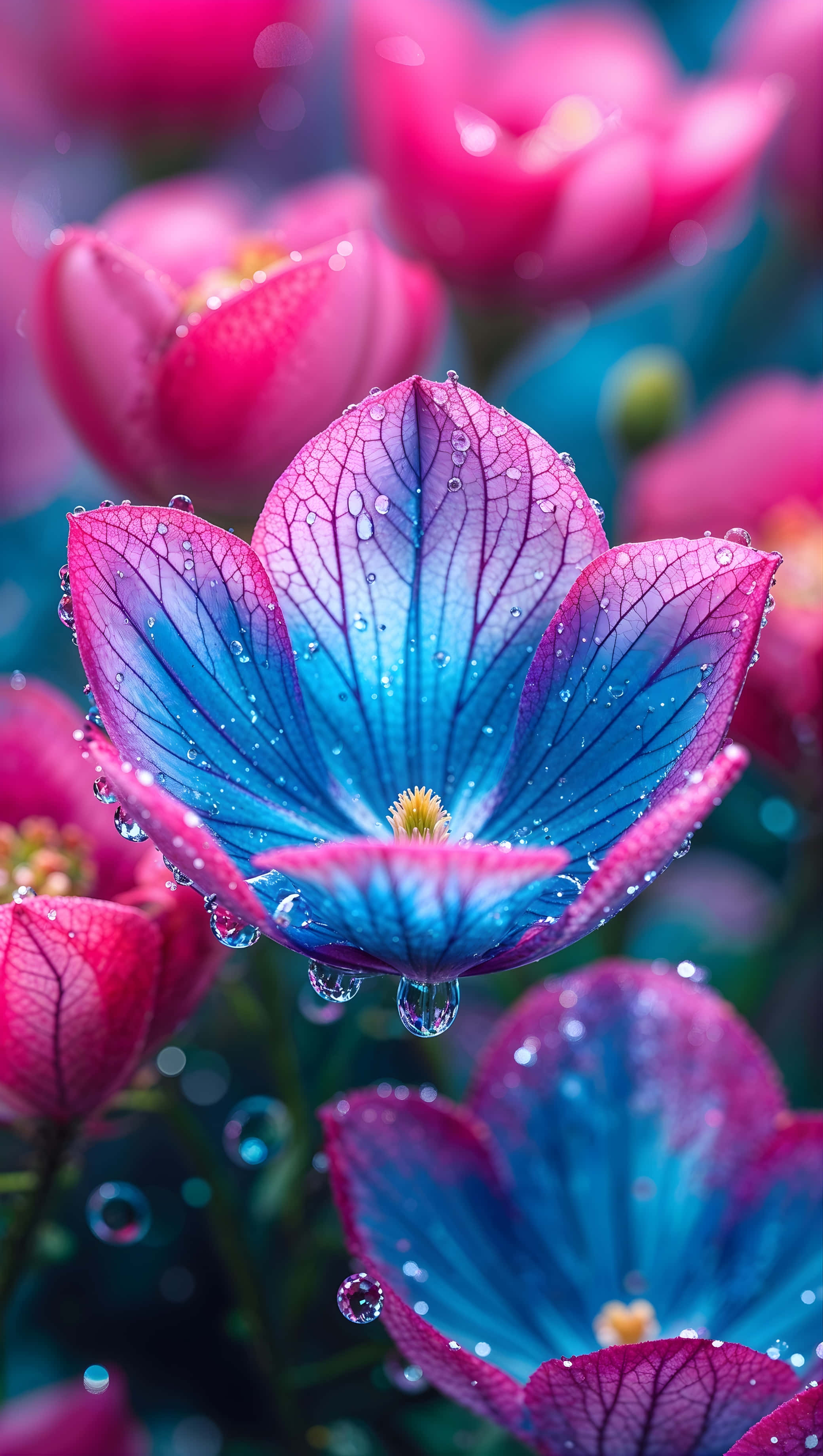 ดอกไม้สีชมพูฟ้าสดใส วอลเปเปอร์