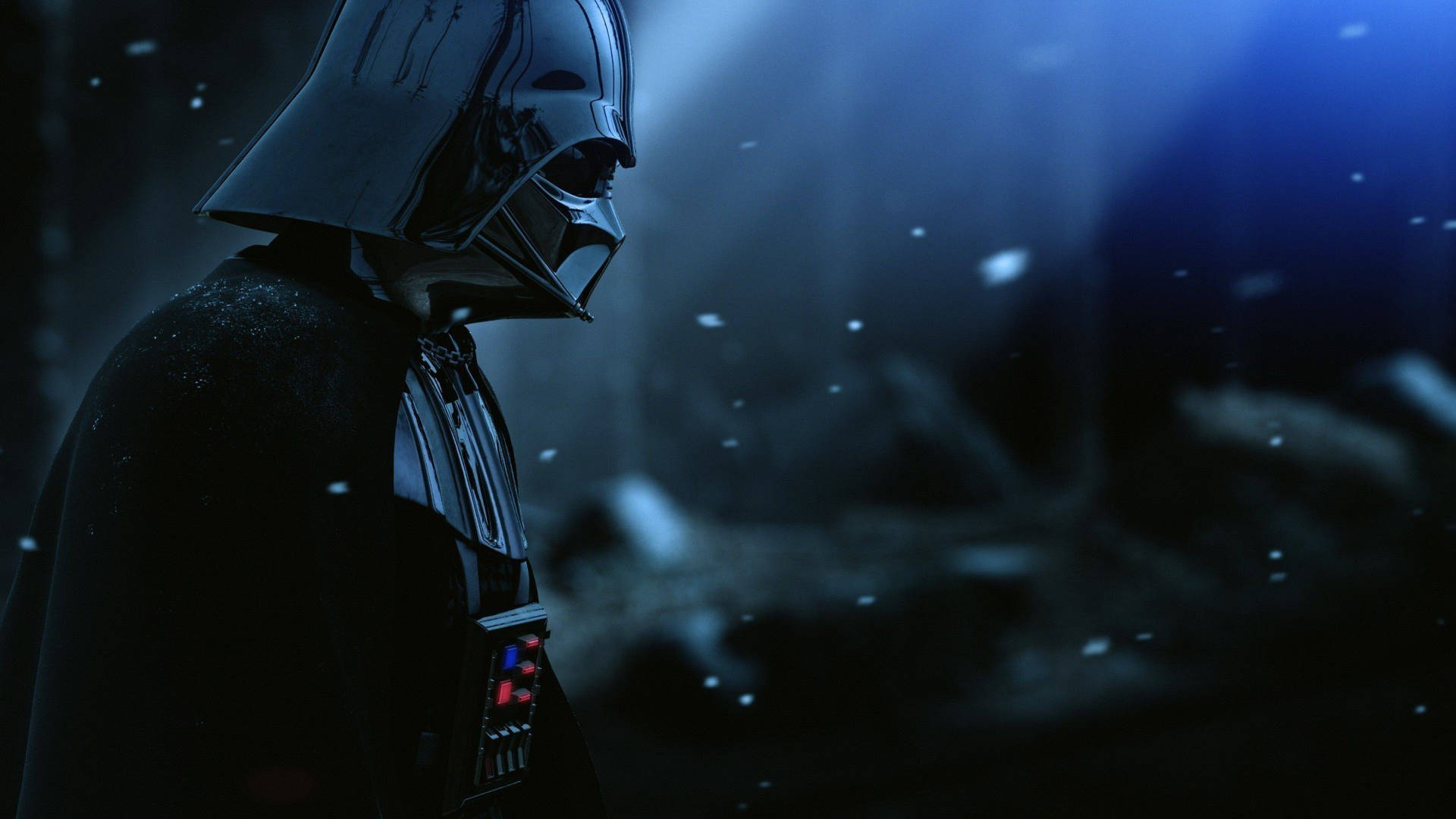 วอลเปเปอร์ Star Wars ของดาร์ธ เวเดอร์ยืนในมุมมองด้านข้างพร้อมหิมะตก — สตาร์วอร์ส วอลเปเปอร์