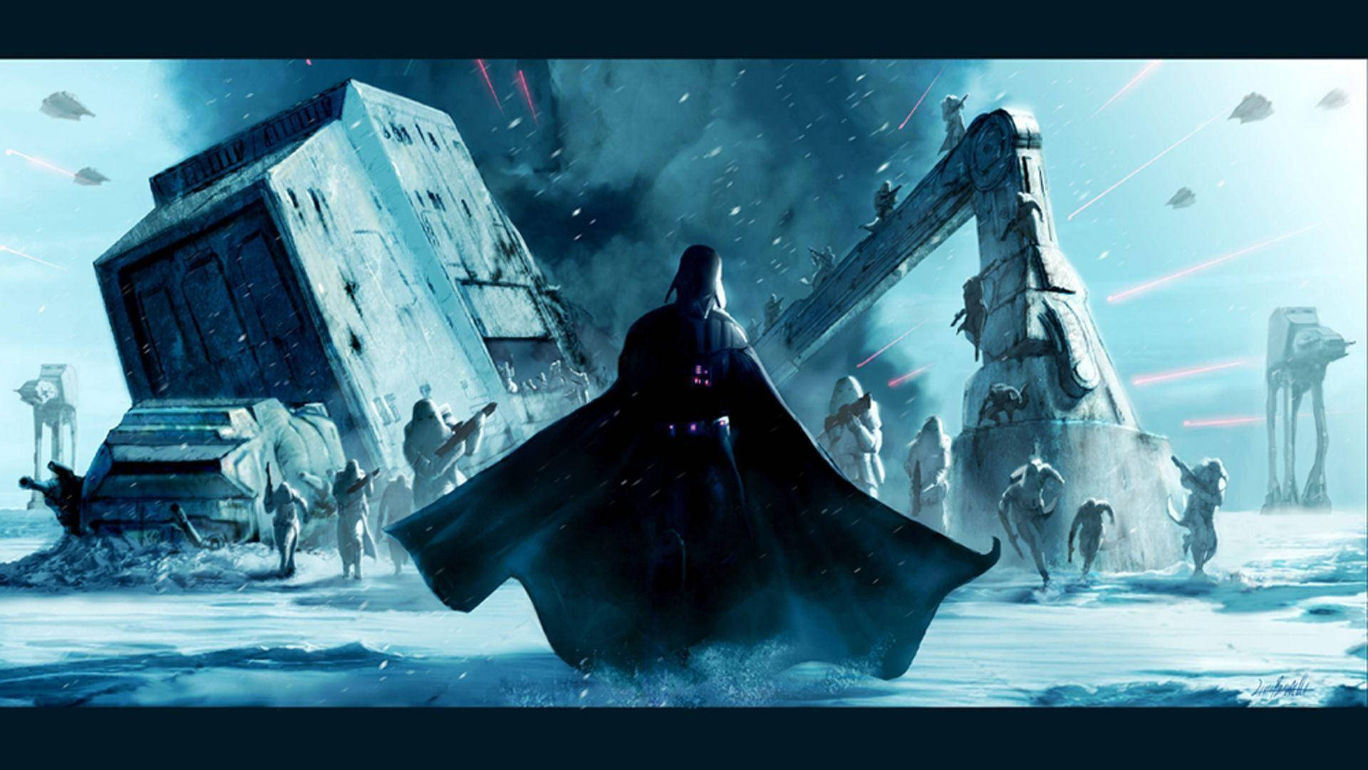 วอลเปเปอร์ Star Wars ของดาร์ธ เวเดอร์ยืนอยู่บนดาวเคราะห์เมืองที่พังทลาย — สตาร์วอร์ส วอลเปเปอร์