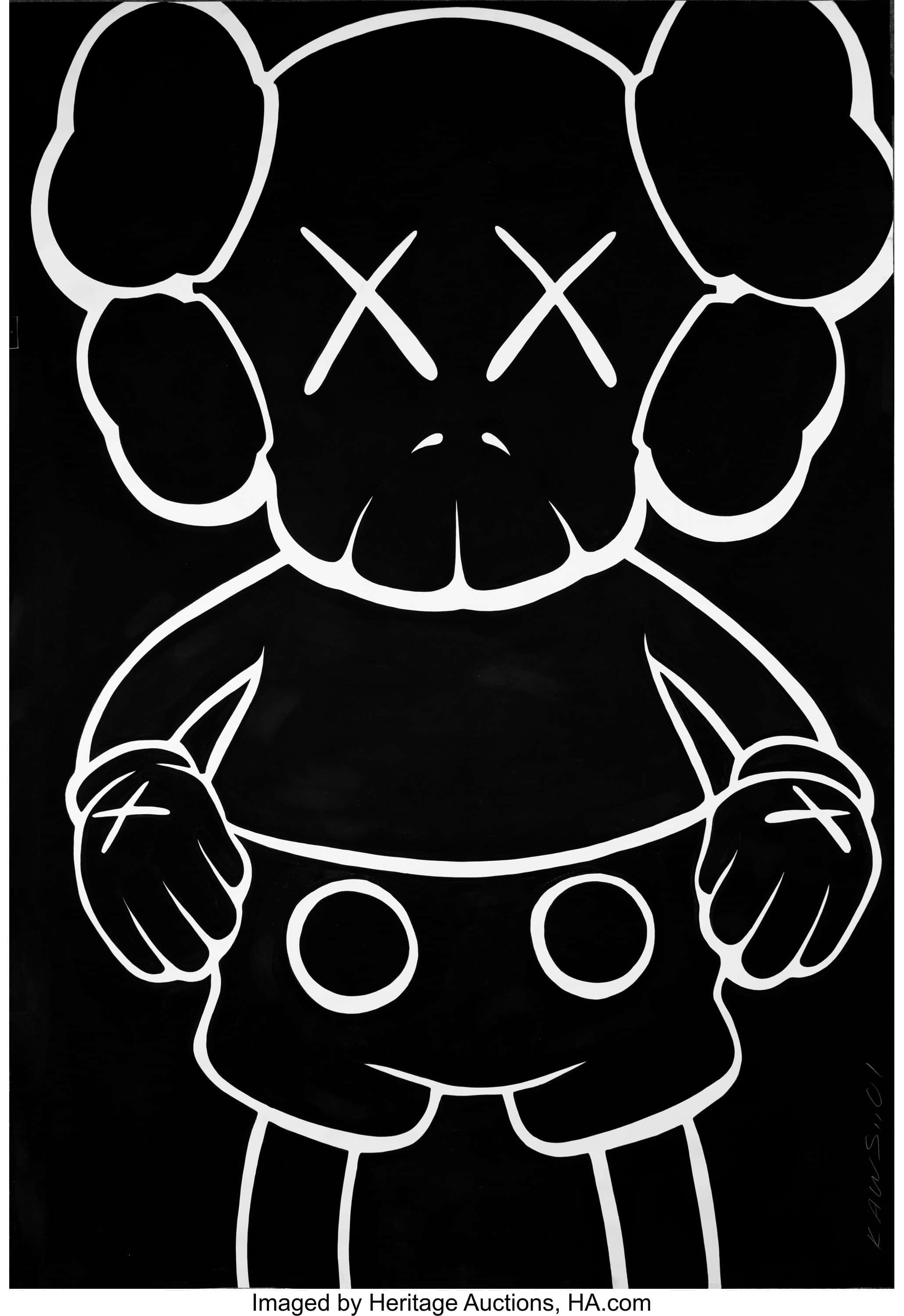 ตัวละครคู่หู KAWS สุดไอคอนิกที่มองขึ้นไปบนท้องฟ้าสีคราม วอลเปเปอร์