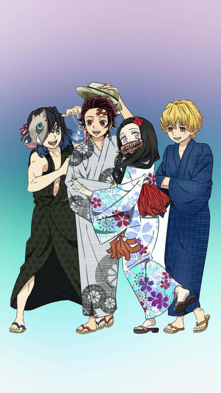 ตัวละครน่ารักจากดาบพิฆาตปีศาจ อิโนะสุเกะ ทันจิโร เนซูโกะ และ เซ็นิตสึ วอลเปเปอร์