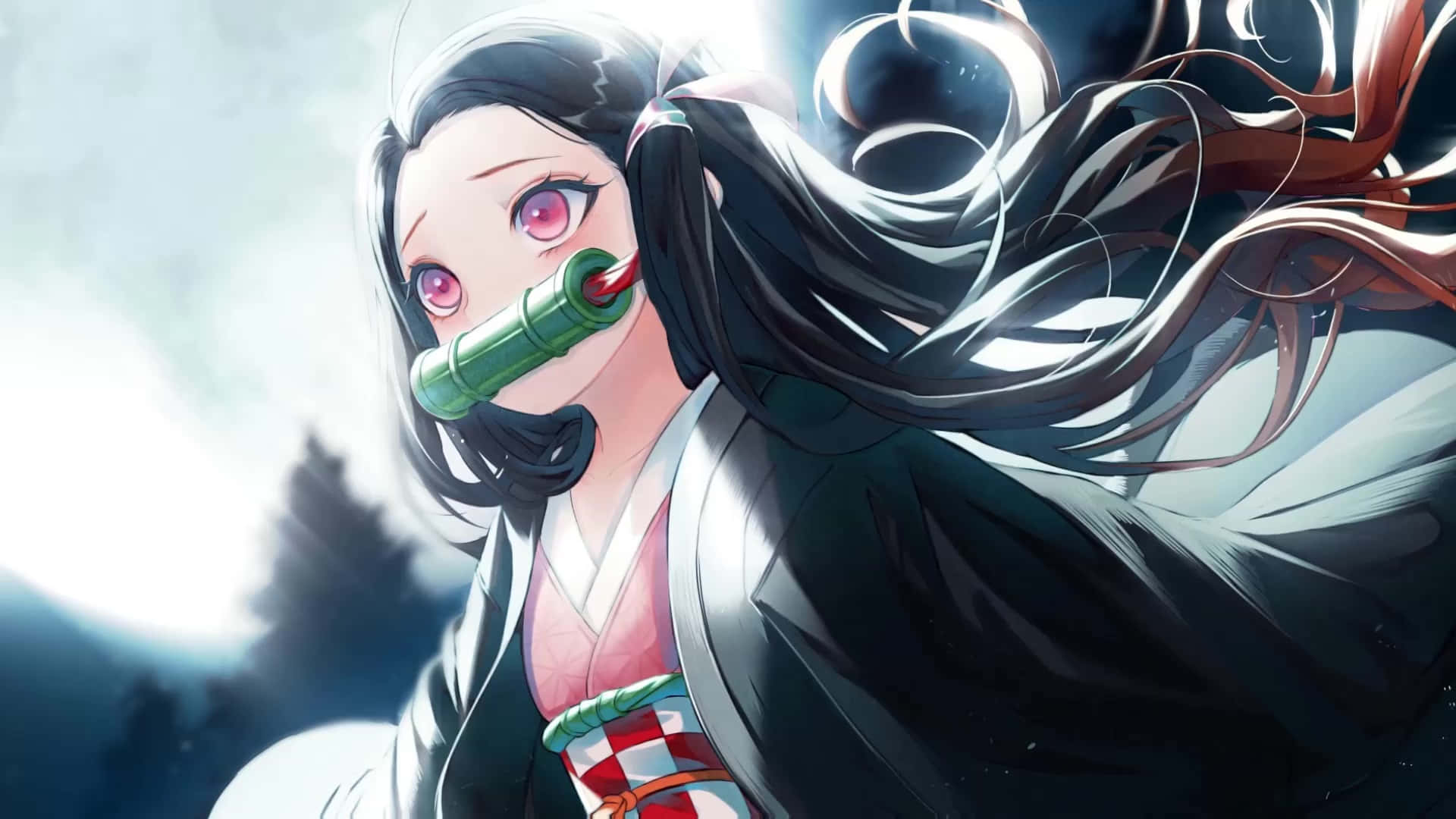 ตัวละครมังงะน่ารัก เนซึโกะ คามาโดะ กับพระจันทร์เรืองแสง — น่ารัก อนิเมะ GIF วอลเปเปอร์