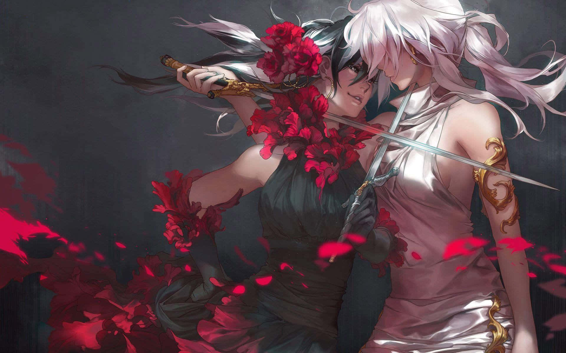 ตัวละครอนิเมสองคนกำลังต่อสู้สุดมันส์! วอลเปเปอร์