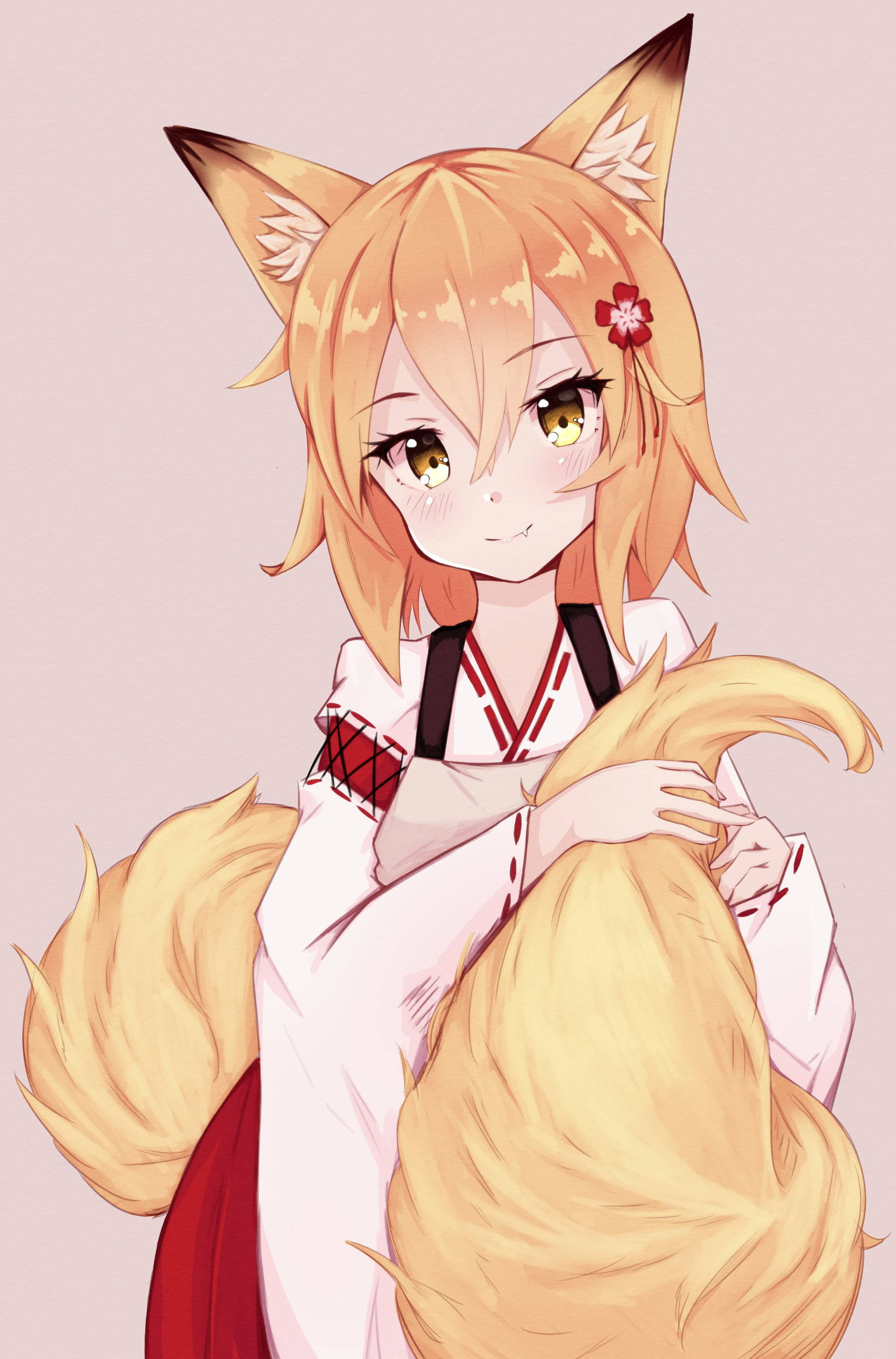 ตัวละครอนิเมะน่ารักในชุดจิ้งจอก วอลเปเปอร์