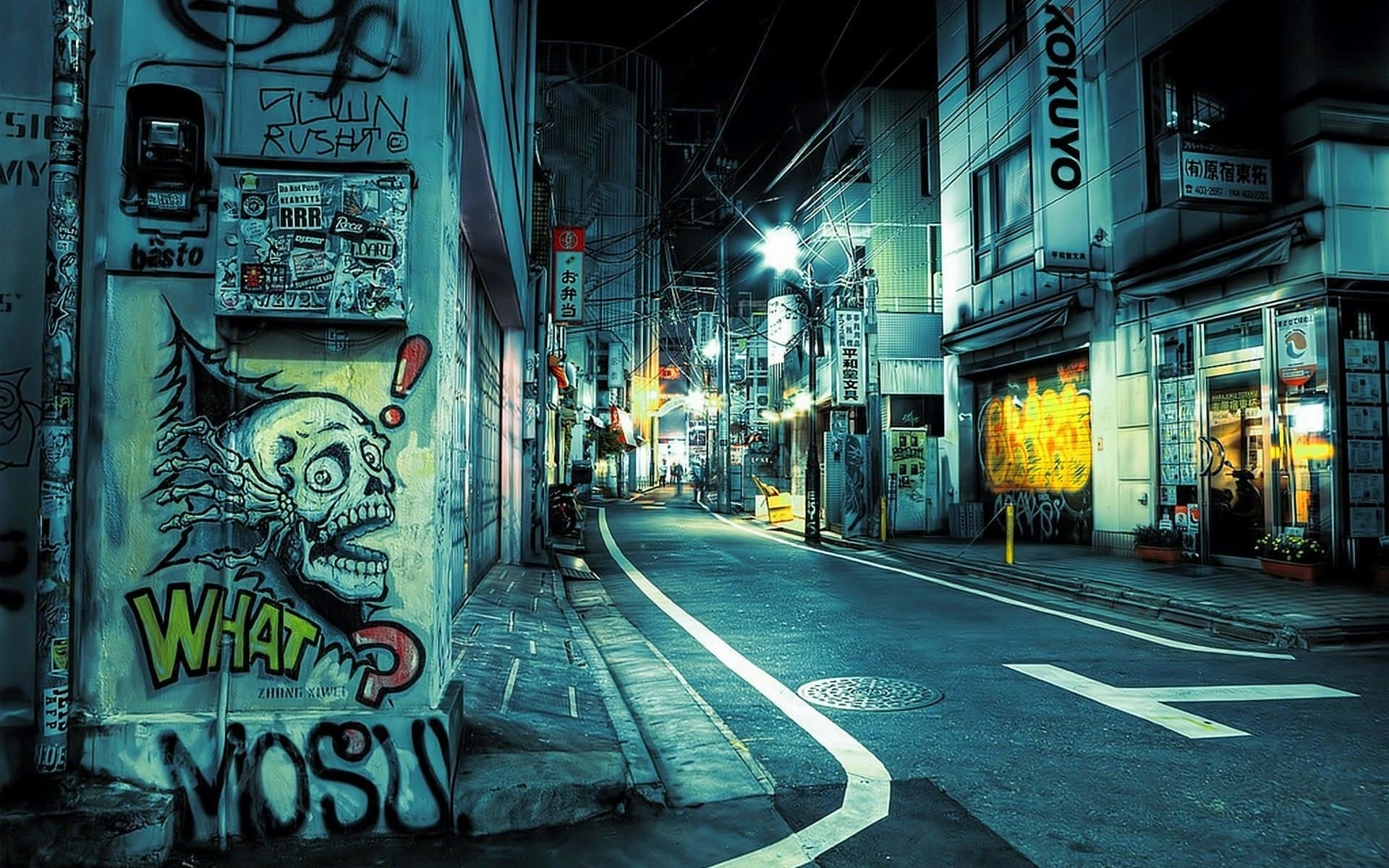 ถนนพื้นหลังกราฟฟิตีในโตเกียว ญี่ปุ่น วอลเปเปอร์
