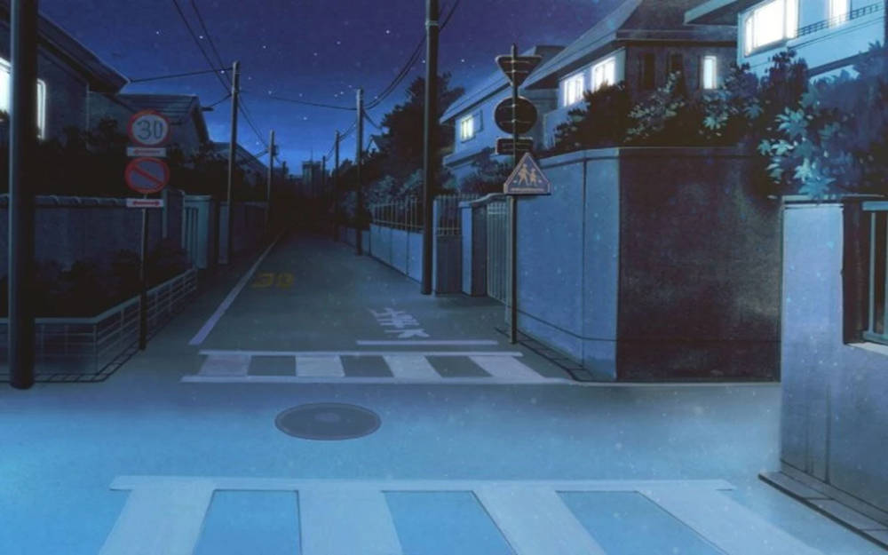 ถนนยามค่ำคืนในอนิเมะญี่ปุ่น วอลเปเปอร์