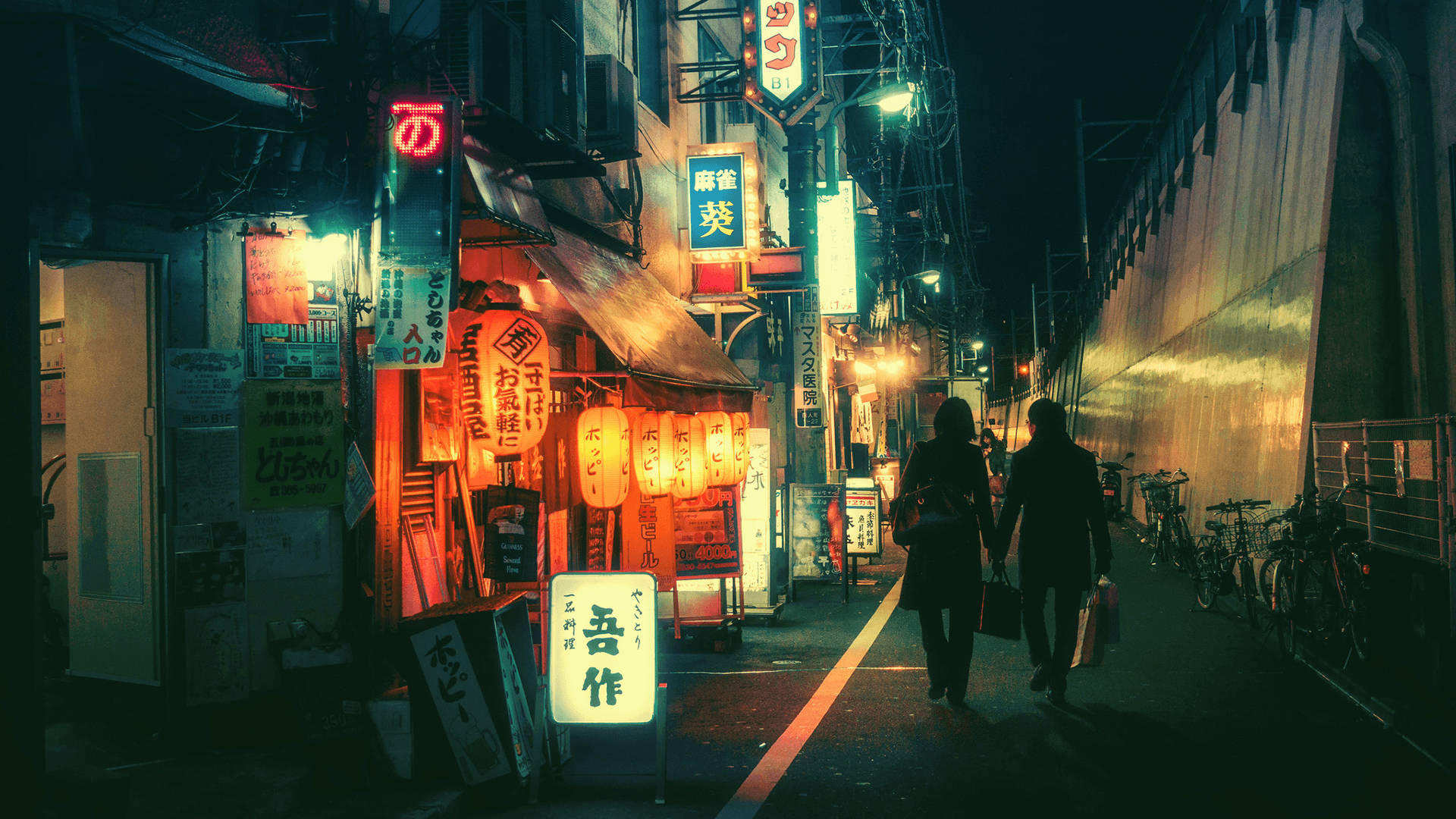 ถนนสไตล์ญี่ปุ่นกับแสงเรืองละมุน วอลเปเปอร์