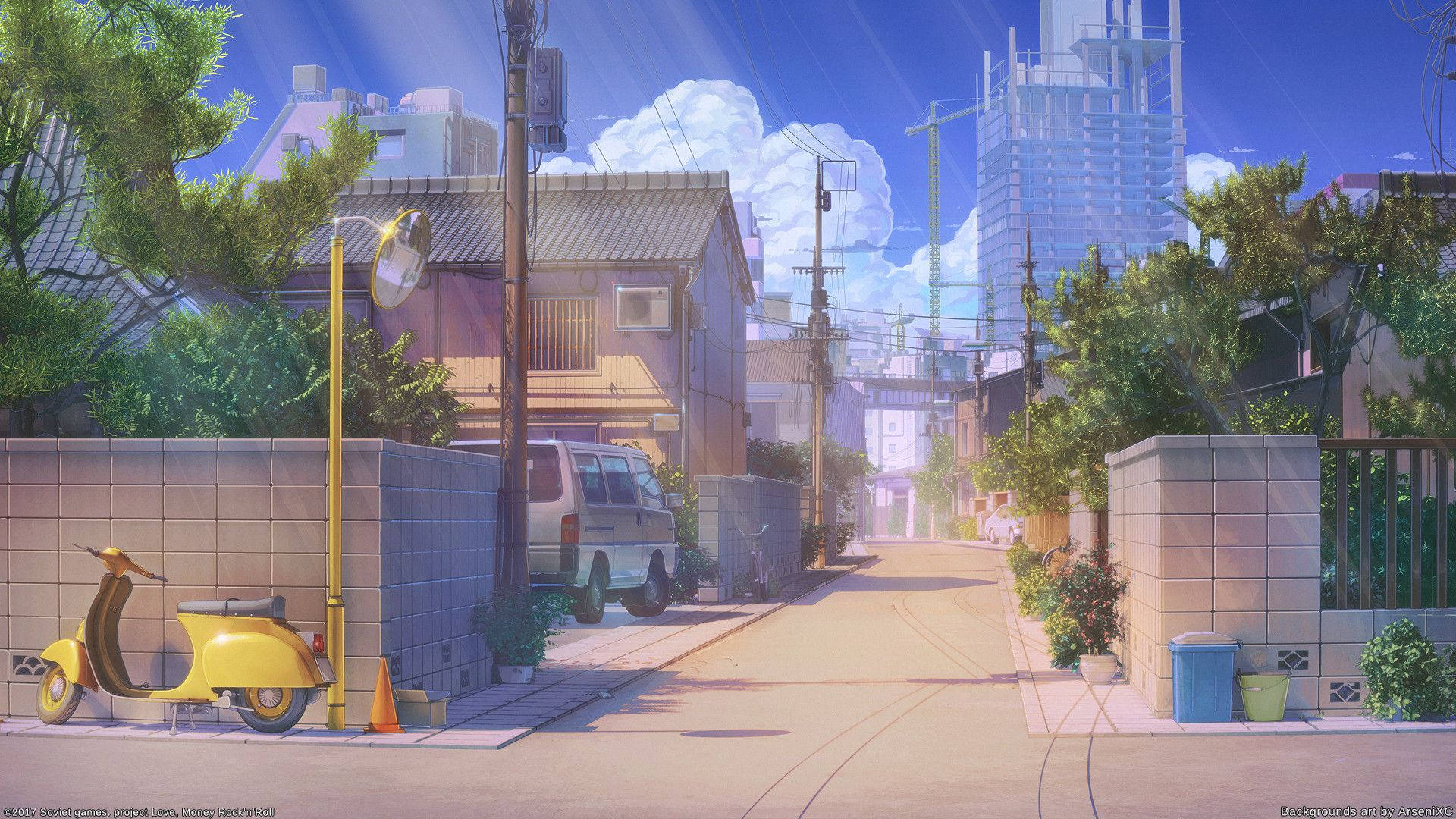 ถนนอนิเมะญี่ปุ่นยามกลางวัน — อนิเมะเมือง GIF วอลเปเปอร์