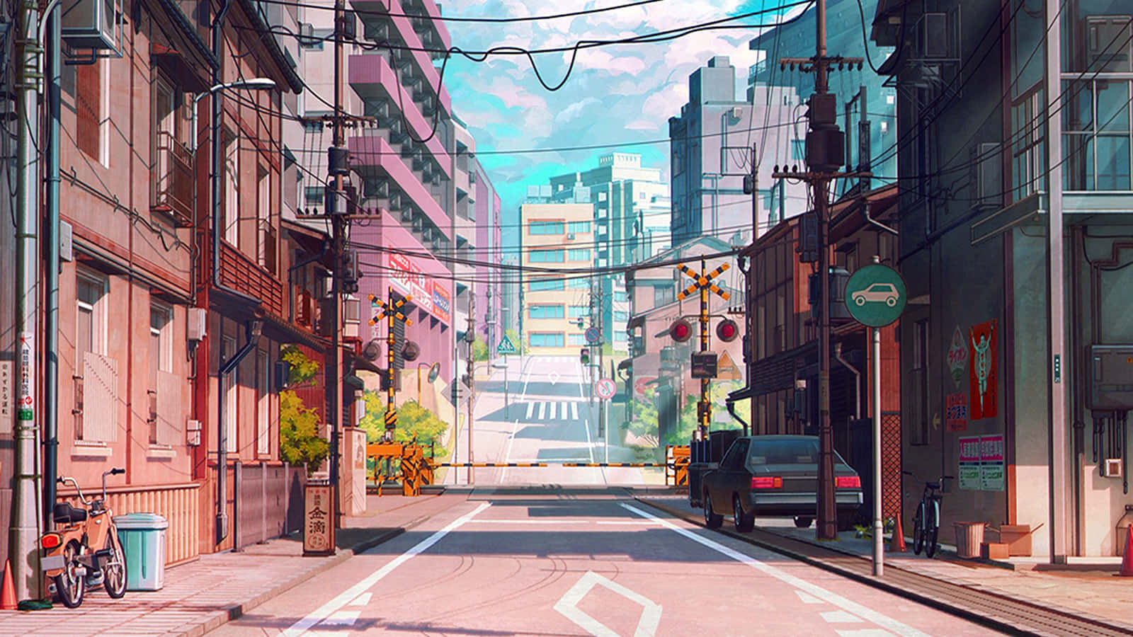 ถนนเมืองสไตล์อนิเมะญี่ปุ่น — อนิเมะเมือง GIF วอลเปเปอร์