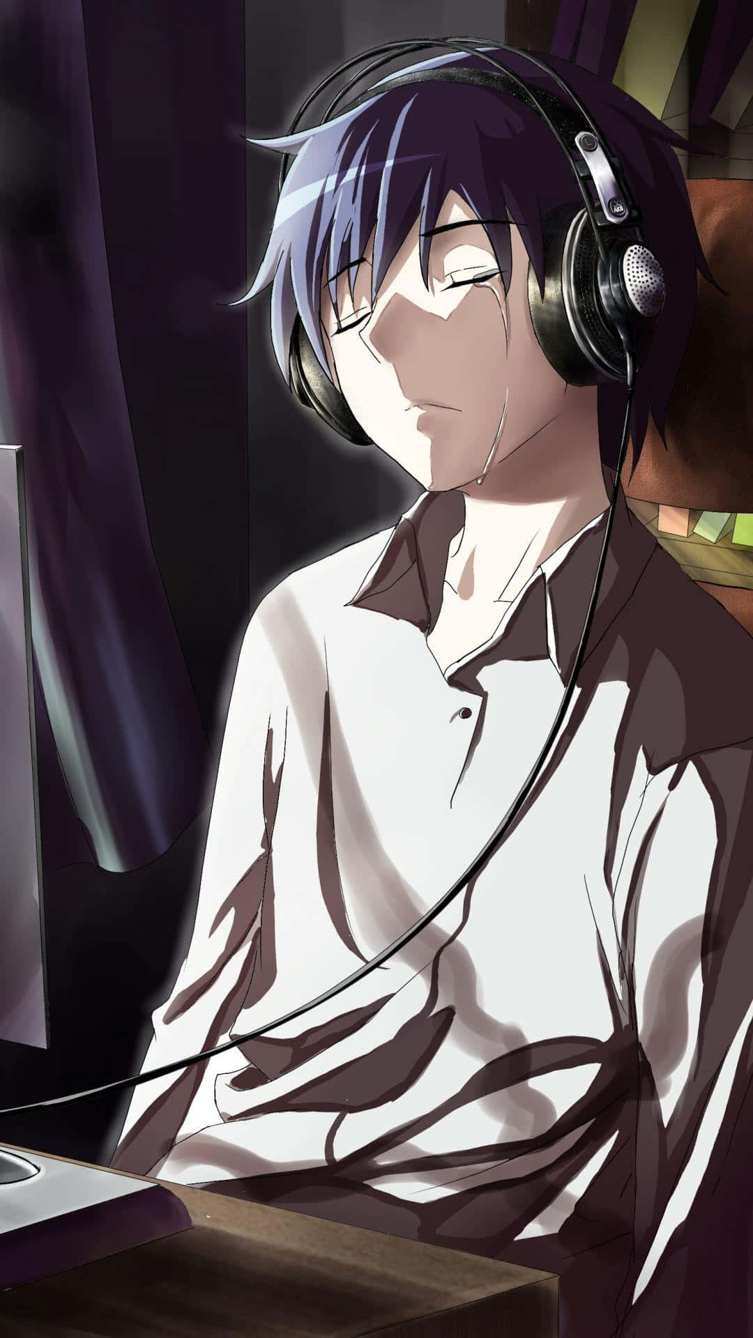 ถูกอารมณ์ท่วมท้น ตัวละครอนิเมะนี้แสดงความเศร้า วอลเปเปอร์