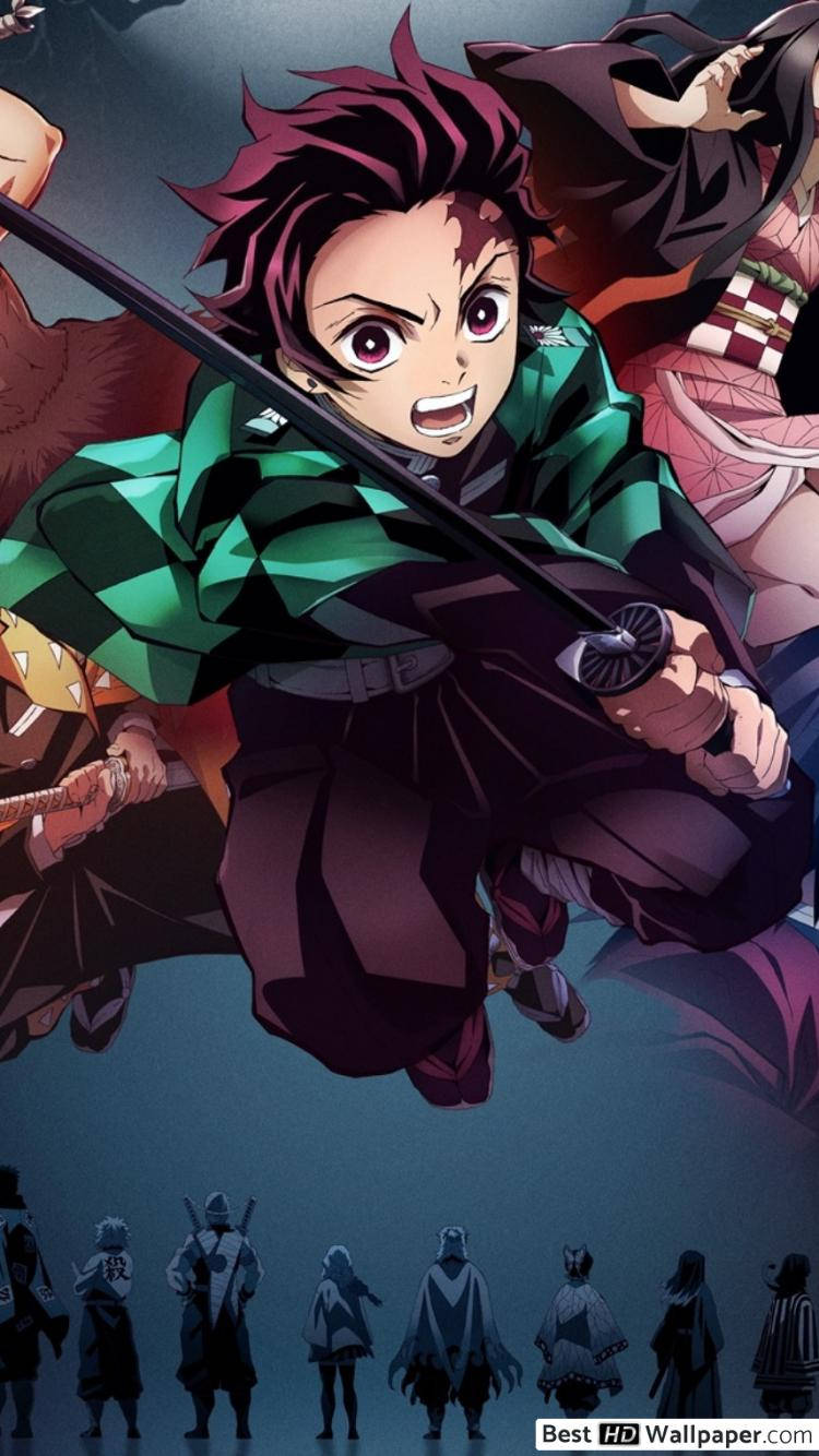 วอลเปเปอร์ Demon Slayer ของคามาโดะ ทันจิโร่ กำลังโจมตีด้วยดาบสีดำยาว — ดาบพิฆาตอสูร วอลเปเปอร์