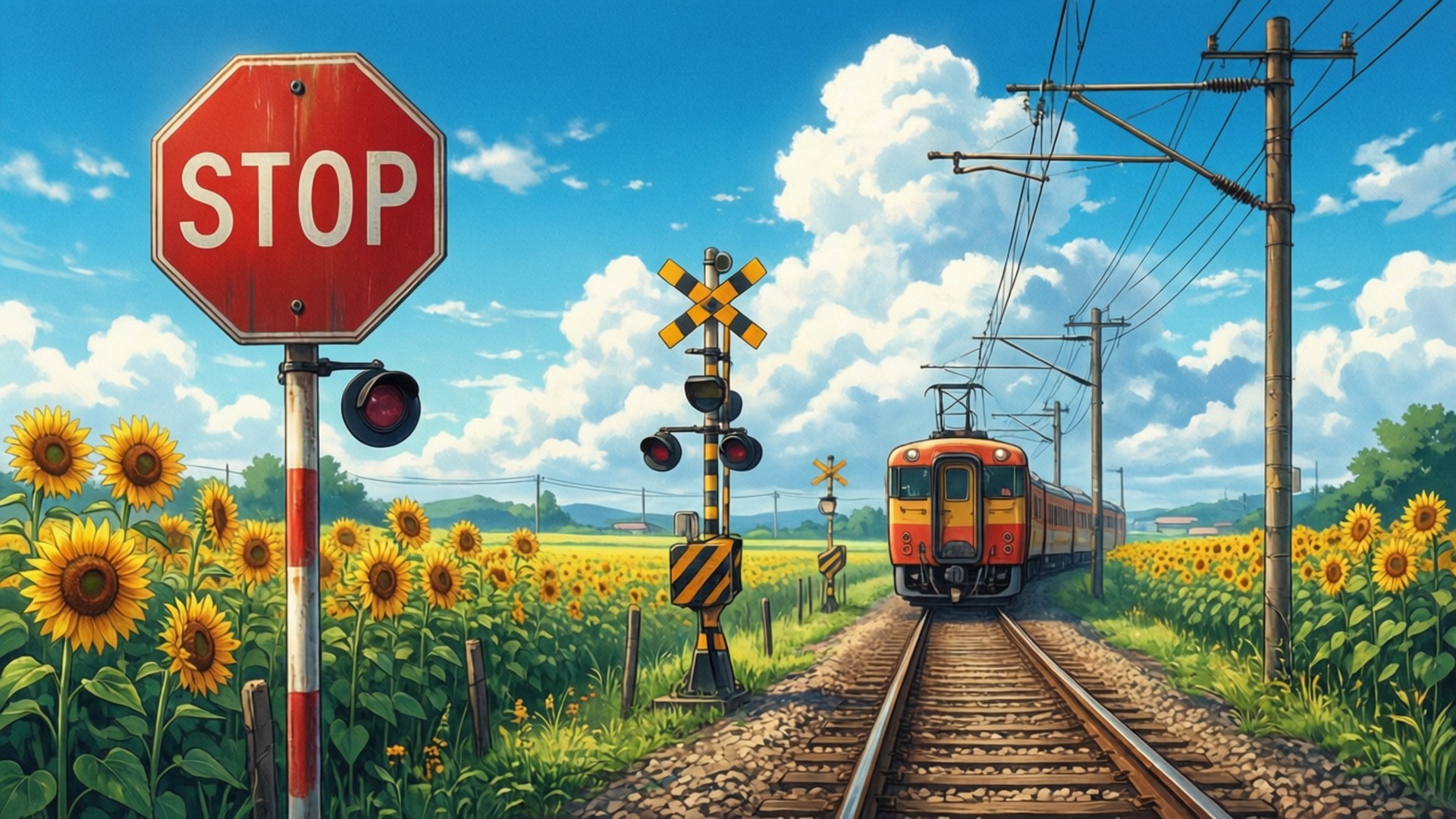 ทางข้ามรถไฟดอกทานตะวัน วอลเปเปอร์