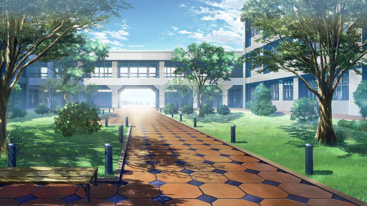 ทางเดินกระเบื้องในโรงเรียนอนิเมะ วอลเปเปอร์