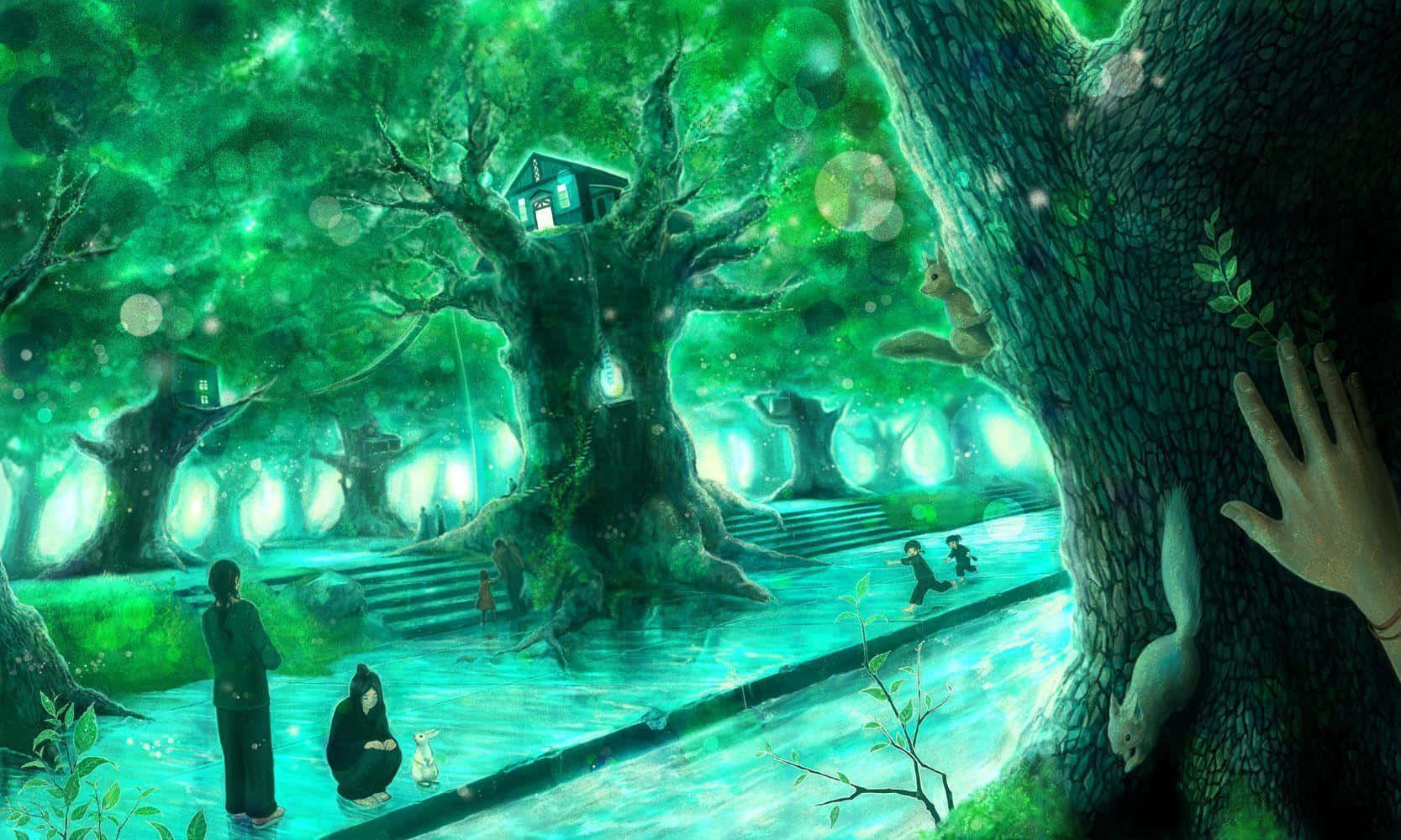 ทิวทัศน์อนิเมะสีเขียวอันน่าหลงใหล วอลเปเปอร์
