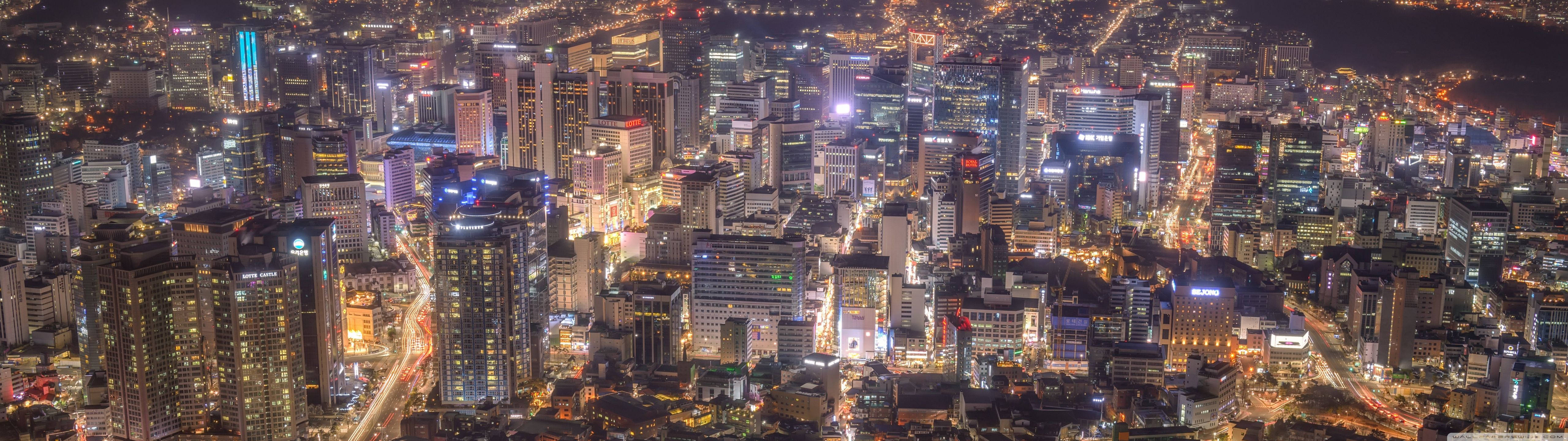 ทิวทัศน์เมืองยามค่ำคืนสุดดรามาแบบพาโนรามา วอลเปเปอร์