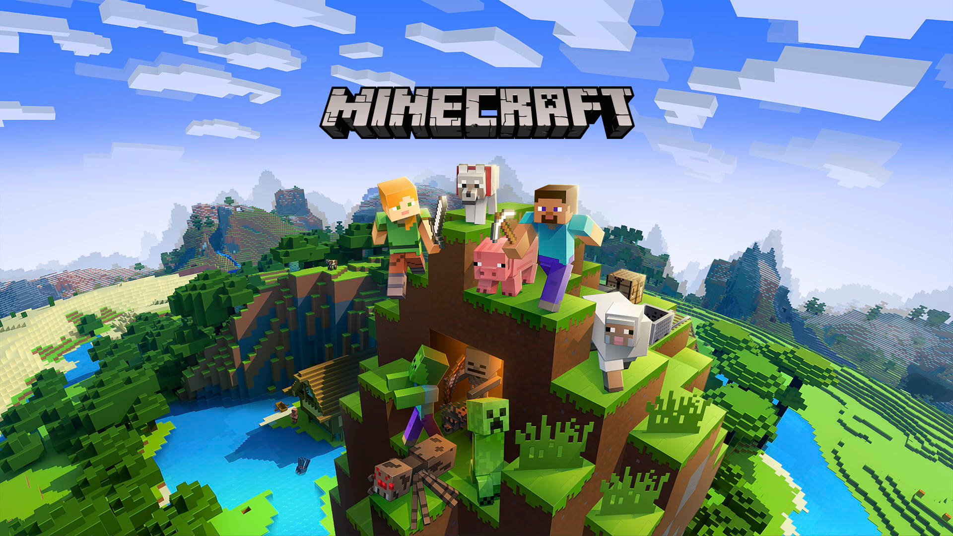 ตัวละคร Minecraft ทิวทัศน์เหนือเมือง — มายคราฟ วอลเปเปอร์