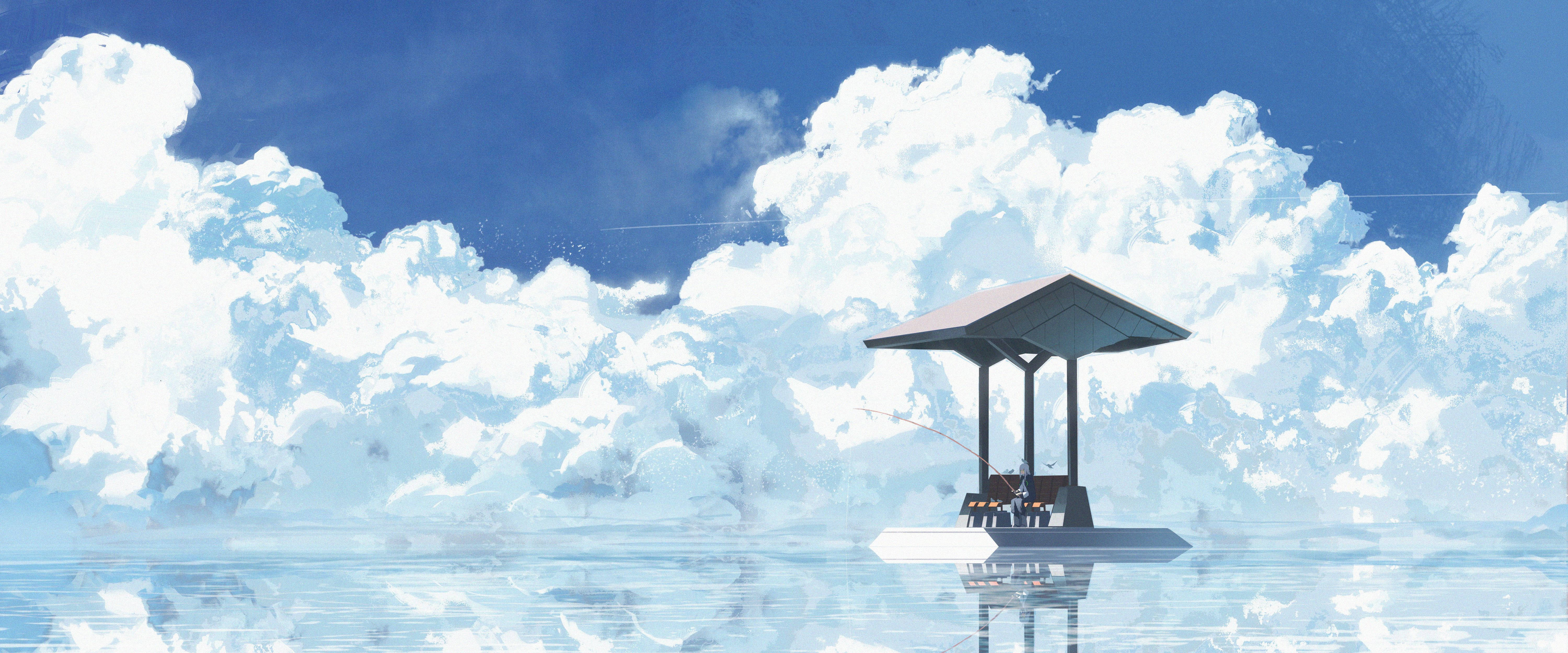 ท้องฟ้าสีครามกว้างใหญ่ Anime 4K วอลเปเปอร์