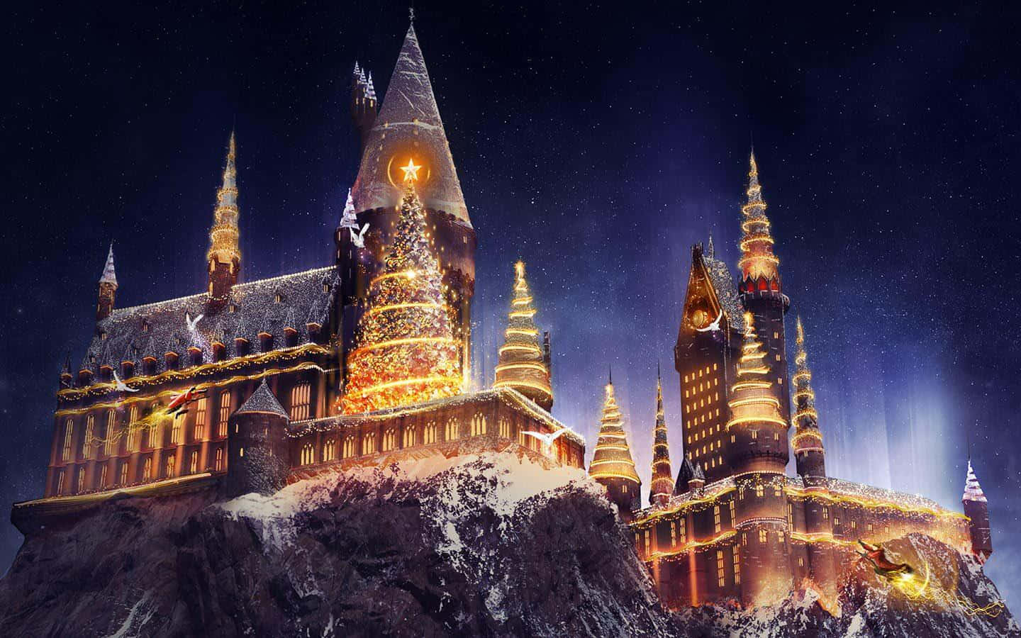 ธีมสวนสนุกคริสต์มาสโลกพ่อมดแม่มดแฮร์รี่ พอตเตอร์ วอลเปเปอร์