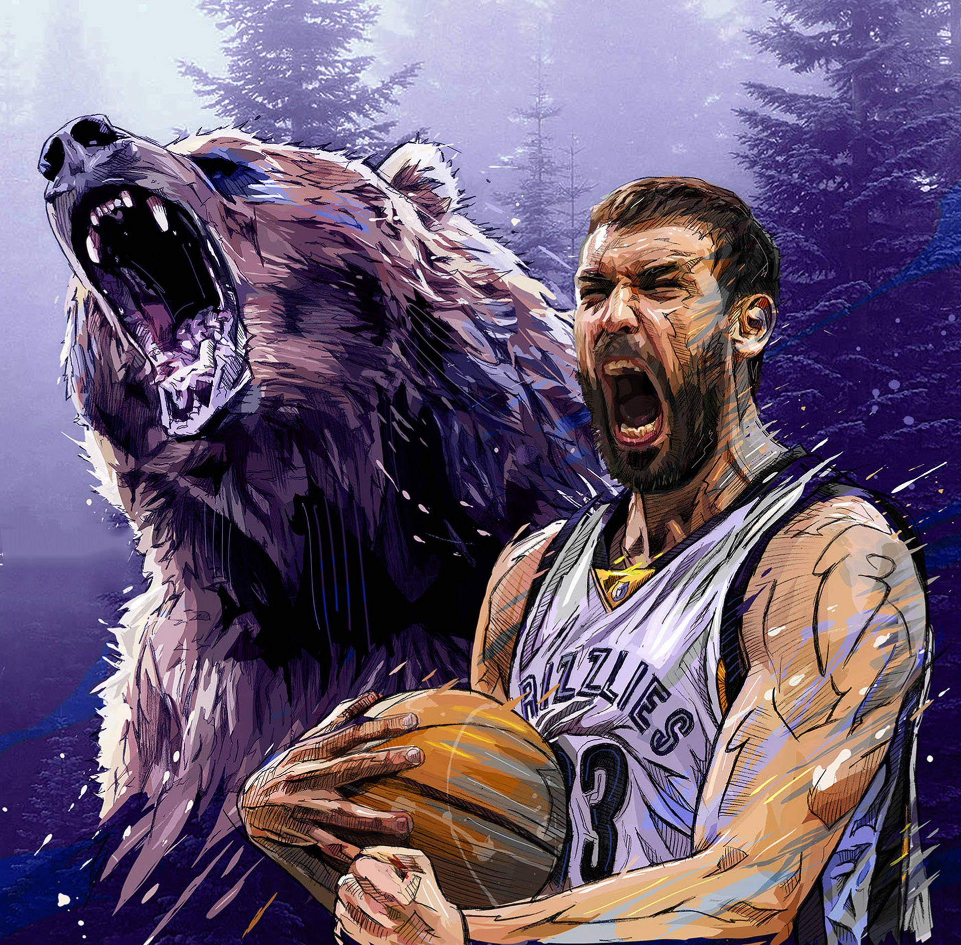 นักบาสเกตบอลมืออาชีพ Marc Gasol ในระหว่างการแข่งขัน วอลเปเปอร์
