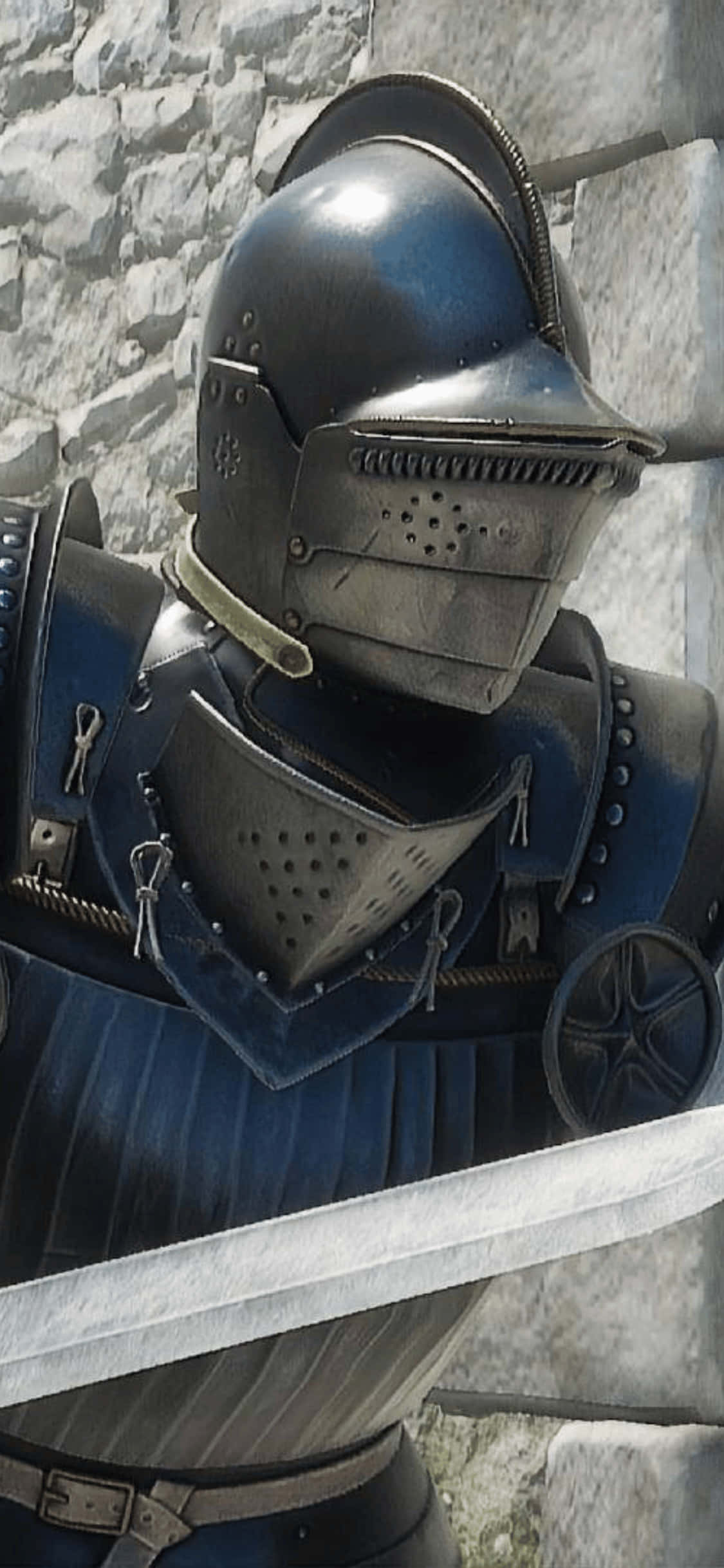 พื้นหลัง Metal Armor Warrior สำหรับ iPhone Xs Mordhau วอลเปเปอร์