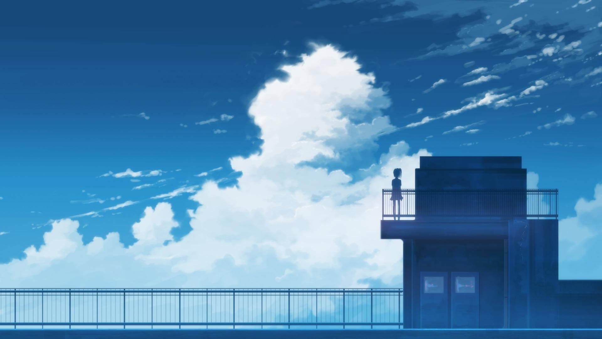 นักเรียนบนดาดฟ้าโรงเรียนในบรรยากาศอนิเมะ — อนิเมะวิวทิวทัศน์ GIF วอลเปเปอร์
