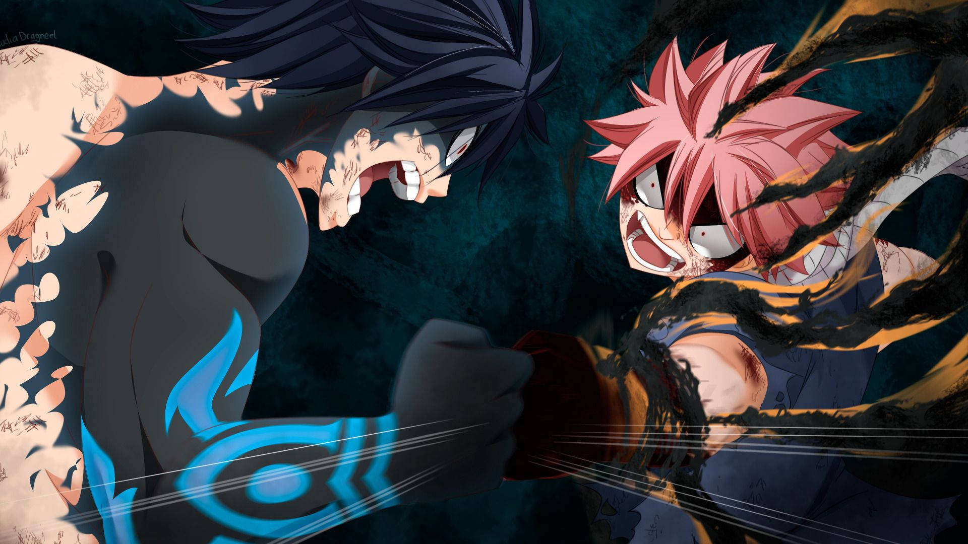 วอลเปเปอร์ Demon Slayer ของนัตสึ ดรากูนีล ต่อสู้กับเกรย์ ฟูลบัสเตอร์ จาก Fairy Tail — ดาบพิฆาตอสูร วอลเปเปอร์