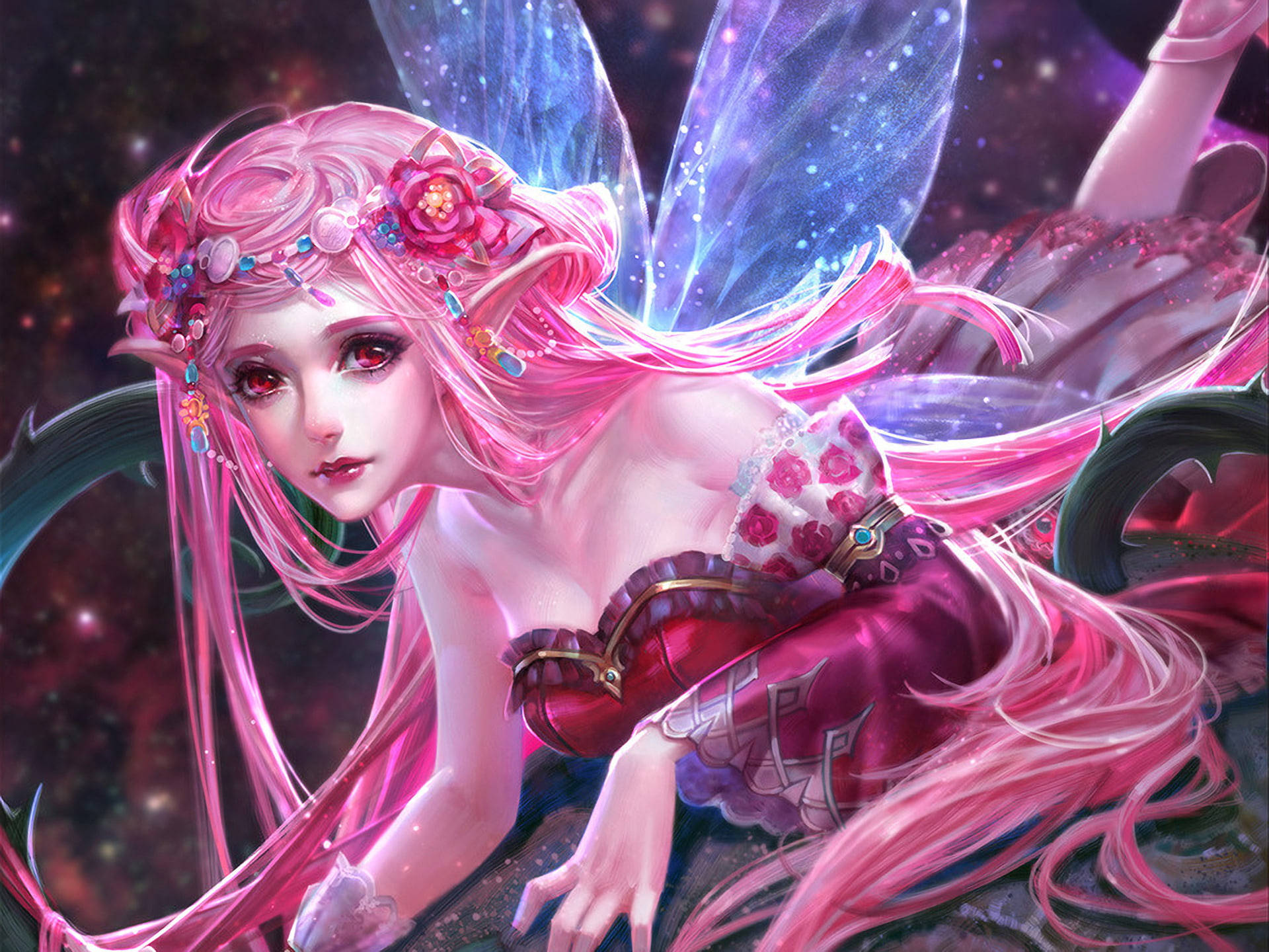 นางฟ้าสีชมพูภาพวาดดิจิทัล วอลเปเปอร์