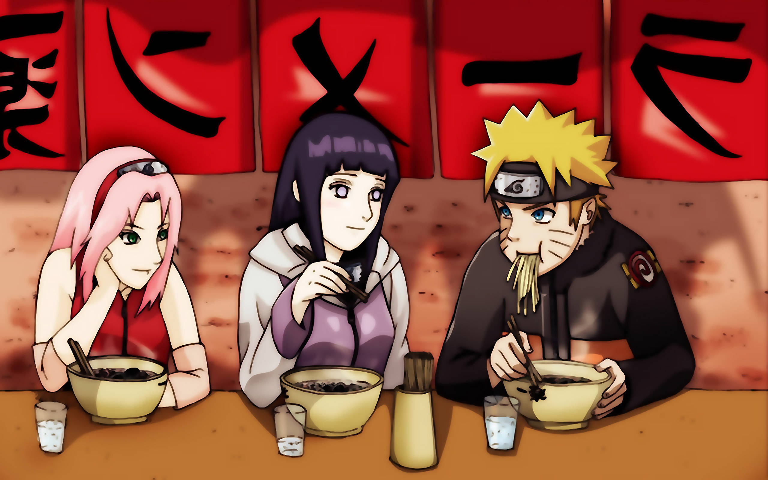 นารูโตะ ฮินาตะ และซากุระกินราเมน วอลเปเปอร์