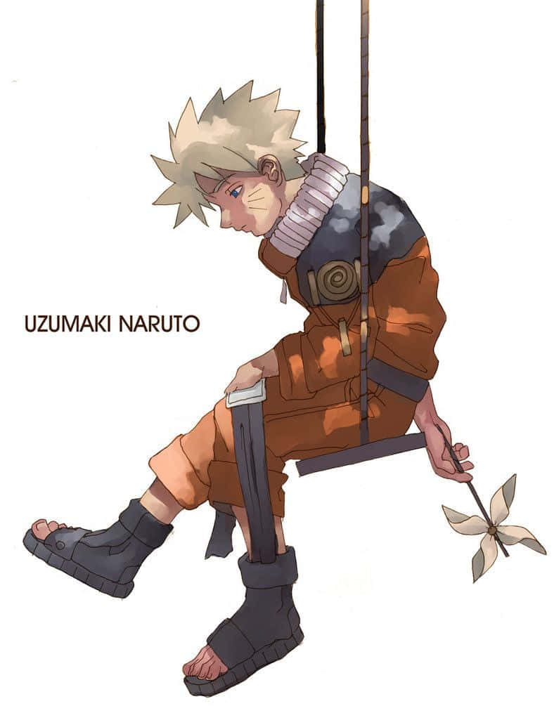 นารูโตะนั่งชิงช้าพื้นหลังสีขาว วอลเปเปอร์