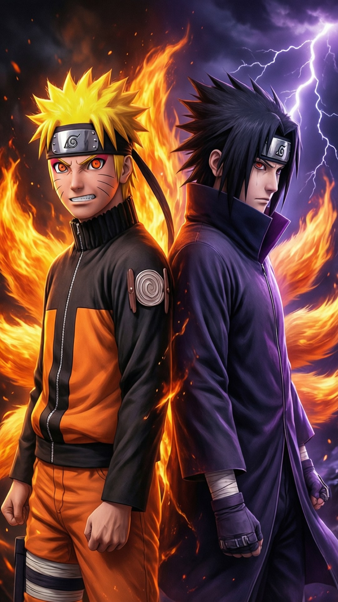นารูโตะและซาสึเกะยืนหลังชนหลัง วอลเปเปอร์