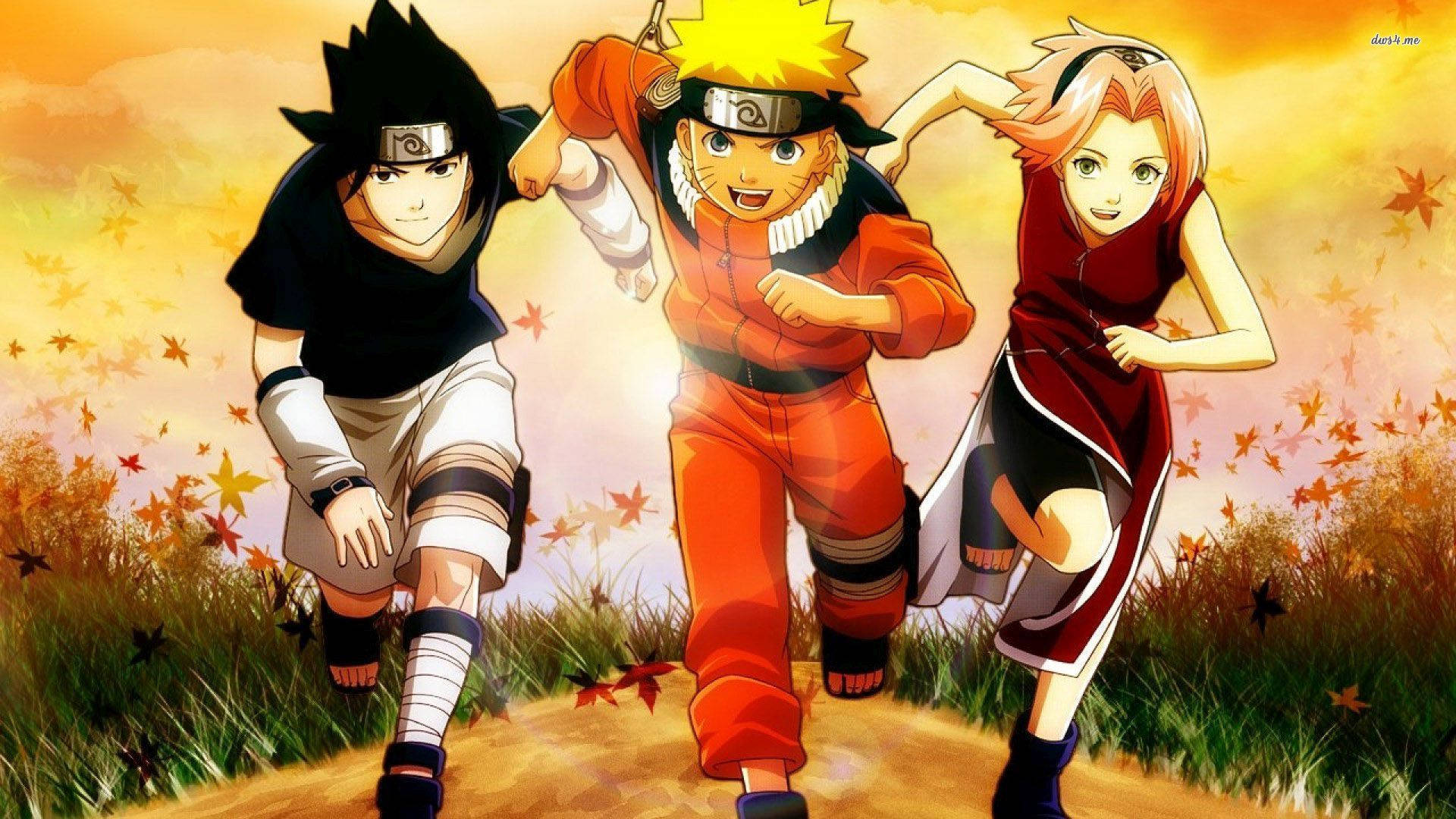 วอลเปเปอร์นารูโตะ ซาสึเกะ และซากุระกำลังวิ่ง — อนิเมะ วอลเปเปอร์