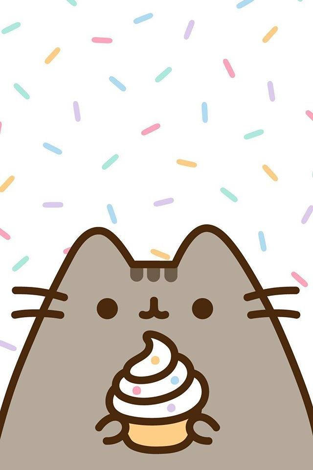 น่ารัก Pusheen HD ถือคัพเค้ก วอลเปเปอร์