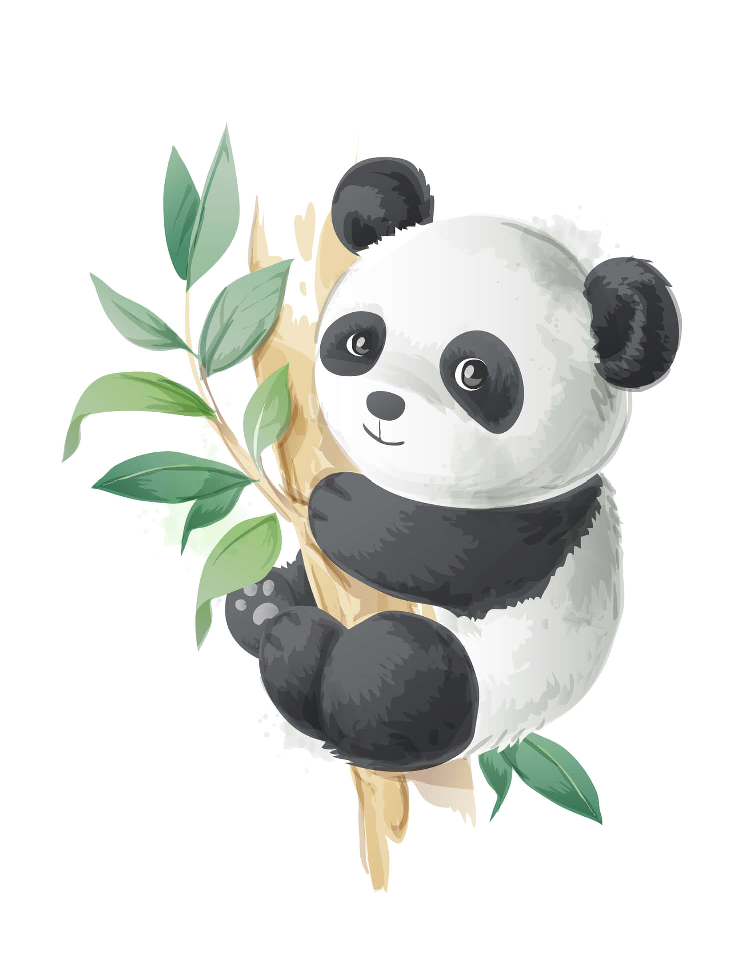 น่ารัก การ์ตูนแพนด้าบนกิ่งไม้ — แพนด้า วอลเปเปอร์