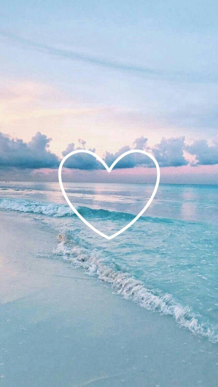 น่ารัก สีพาสเทลฟ้าสวย ชายหาดกับหัวใจ — หัวใจ วอลเปเปอร์