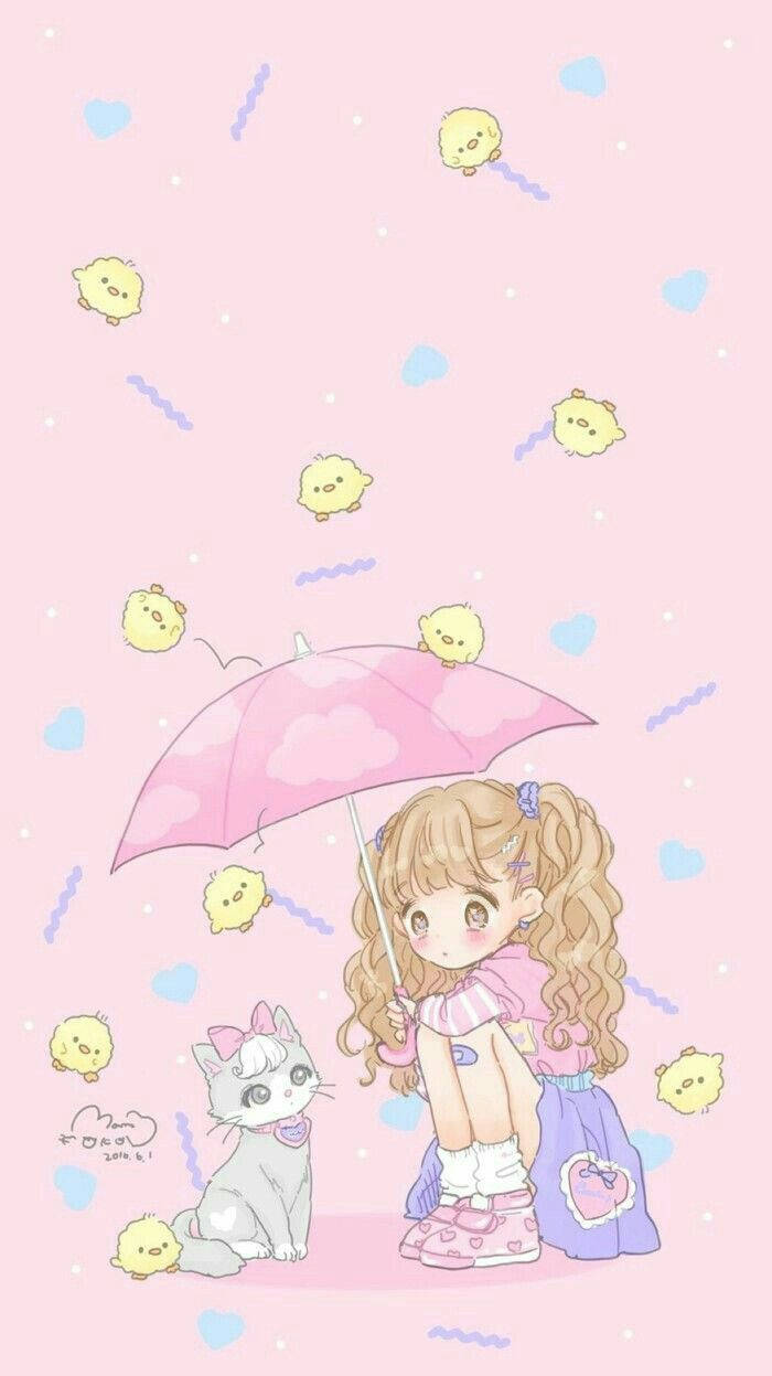 น่ารักกุ๊กกิ๊กสาวน้อยกับแมว วอลเปเปอร์