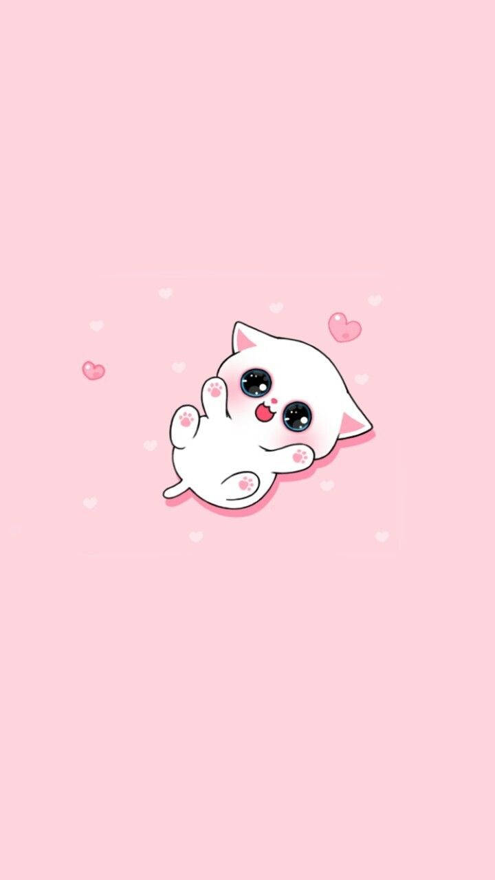 น้องแมวการ์ตูนน่ารักอุ้งเท้าสีชมพู วอลเปเปอร์
