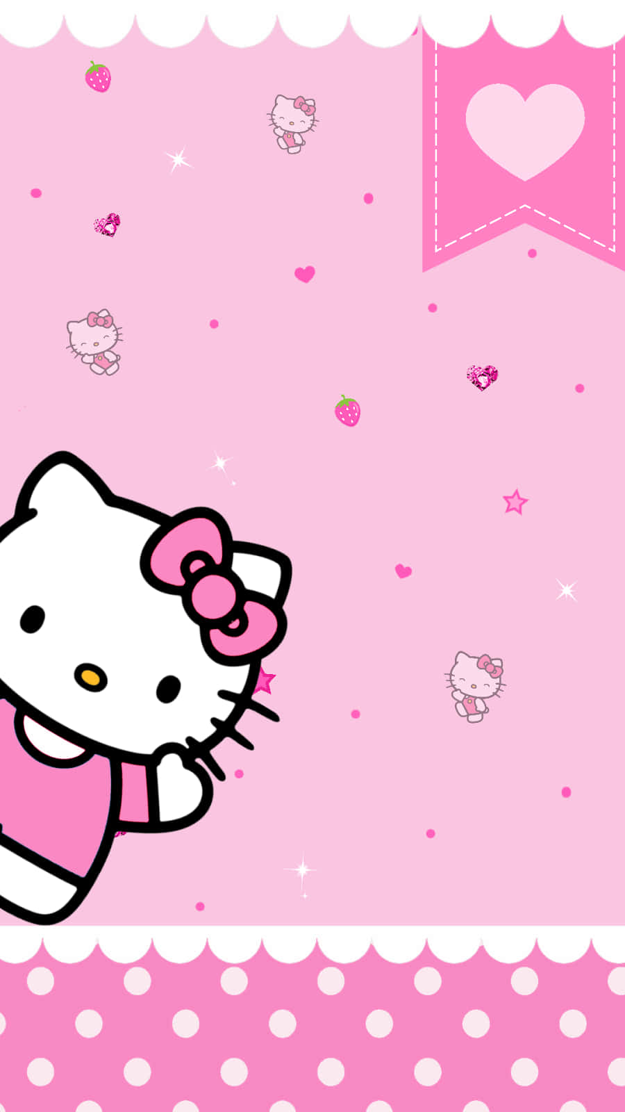 น้องแมวคิ้วท์สีชมพู Hello Kitty สตรอว์เบอร์รี หัวใจ วอลเปเปอร์